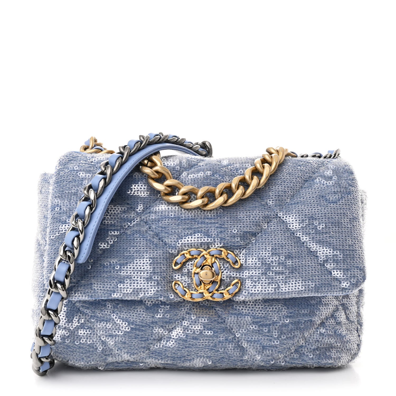 Chanel Sequin Quilted Medium Chanel 19 Flap Light Blue 1 of 10