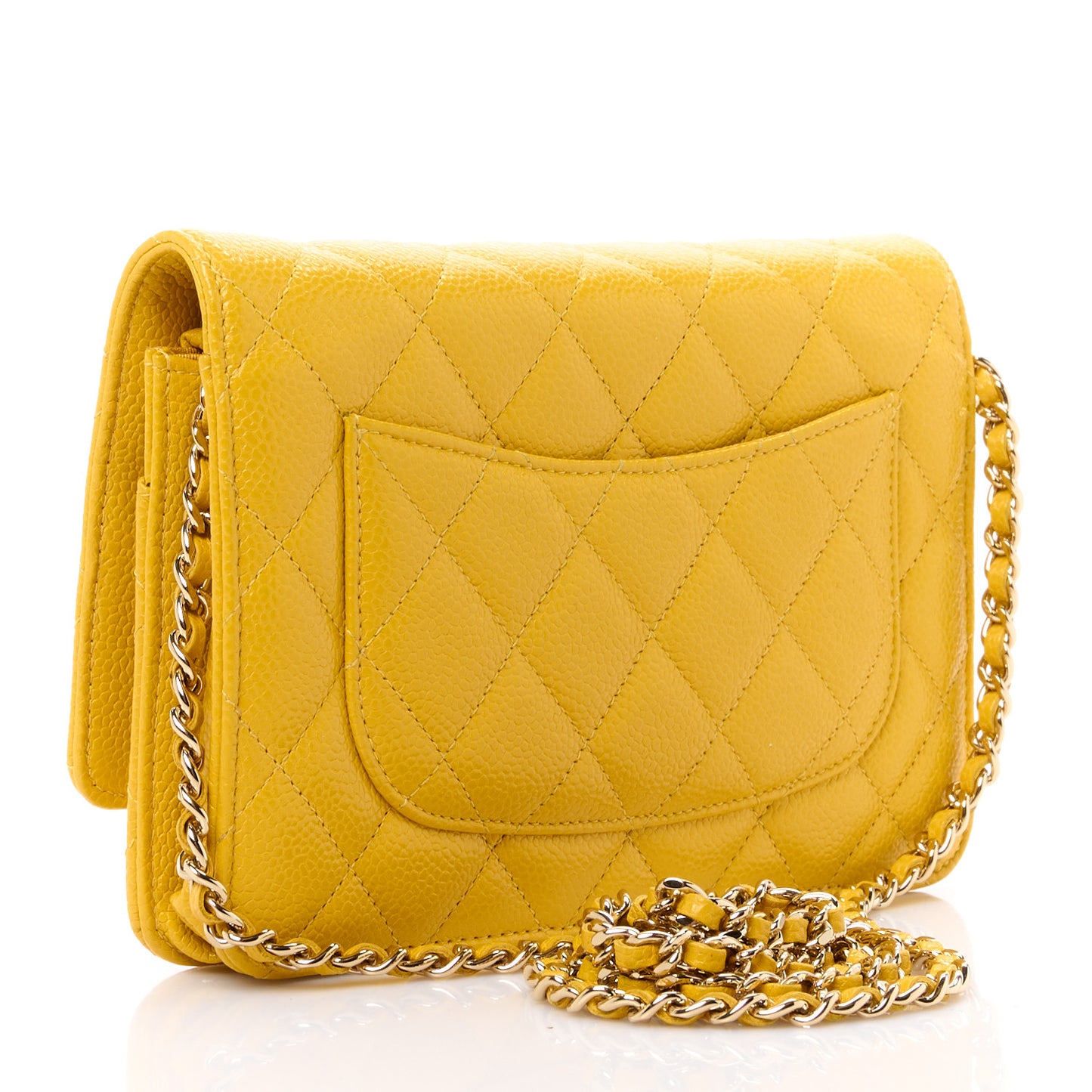Caviar Quilted Wallet on Chain WOC Yellow