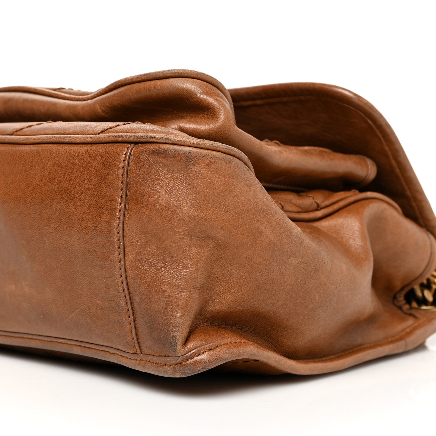 Crinkled Calfskin Matelasse Monogram Medium Niki Chain Satchel Brown