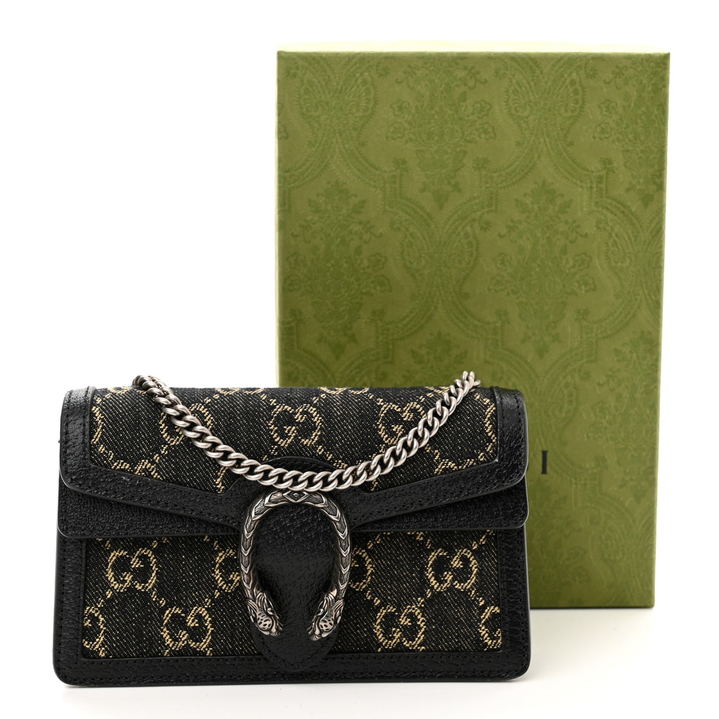 Jacquard Black Denim GG Monogram Super Mini Dionysus Shoulder Bag Black Ivory