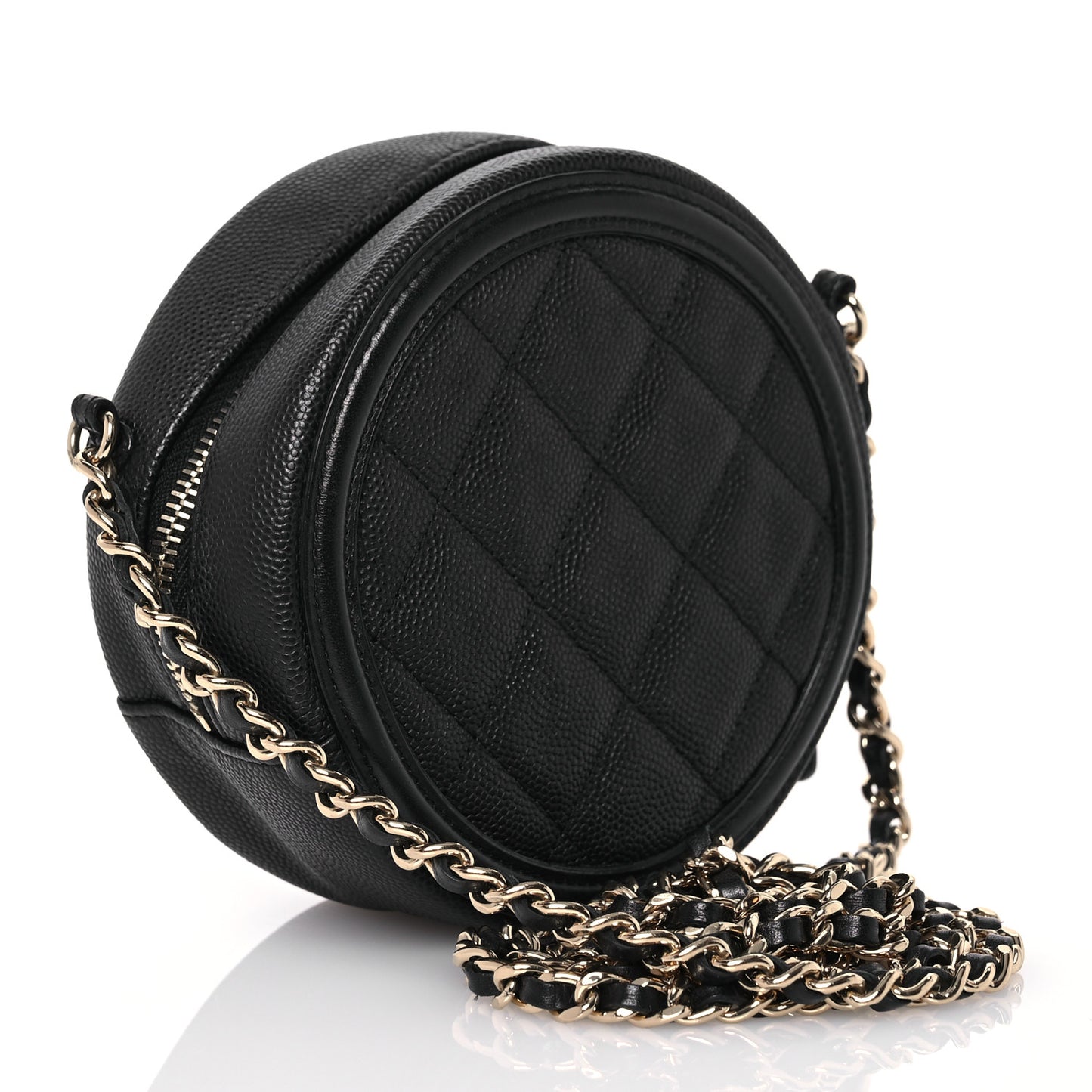 Caviar Quilted Round Filigree Crossbody Black