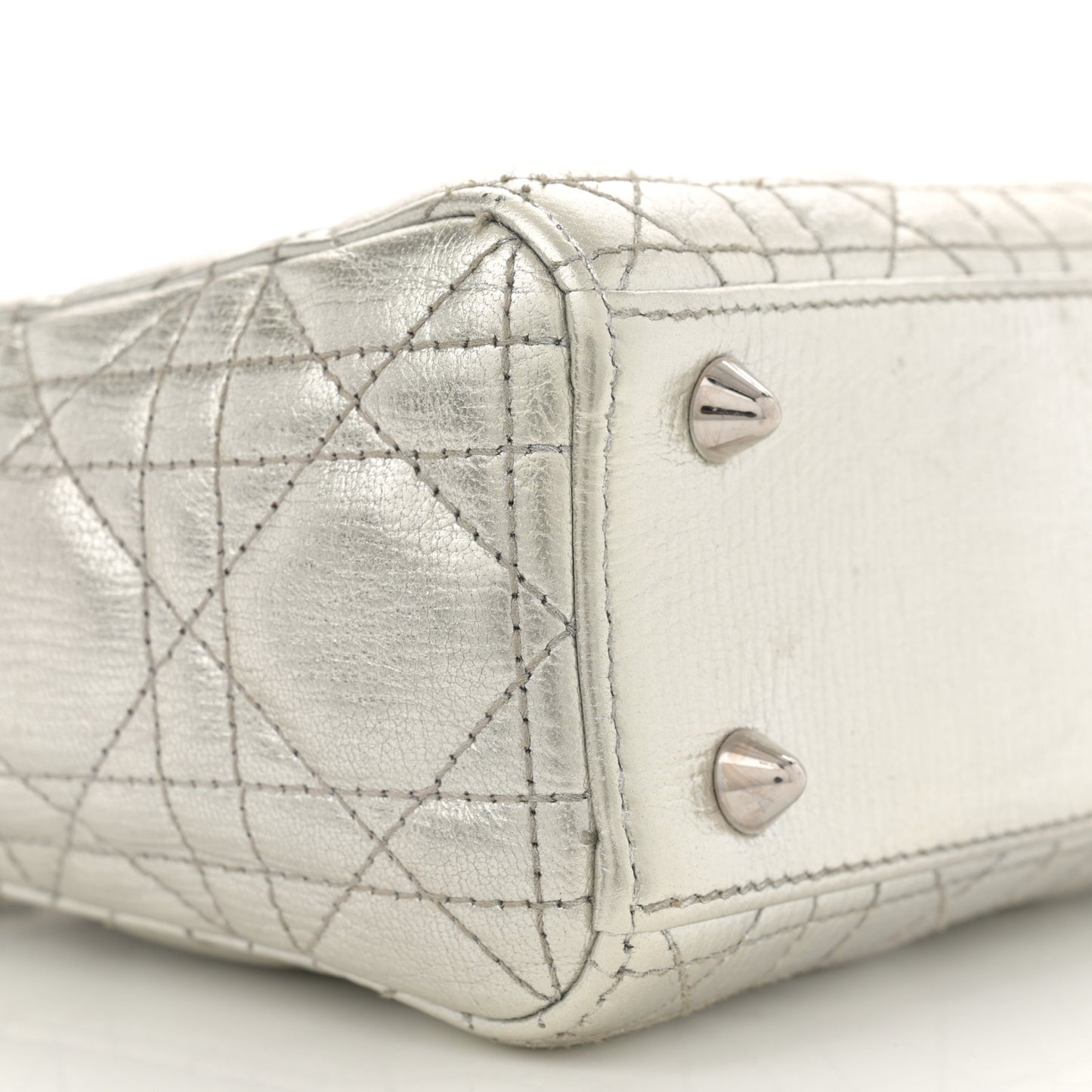 Metallic Grained Calfskin Cannage Small Lucky Badges My Lady Dior Silver