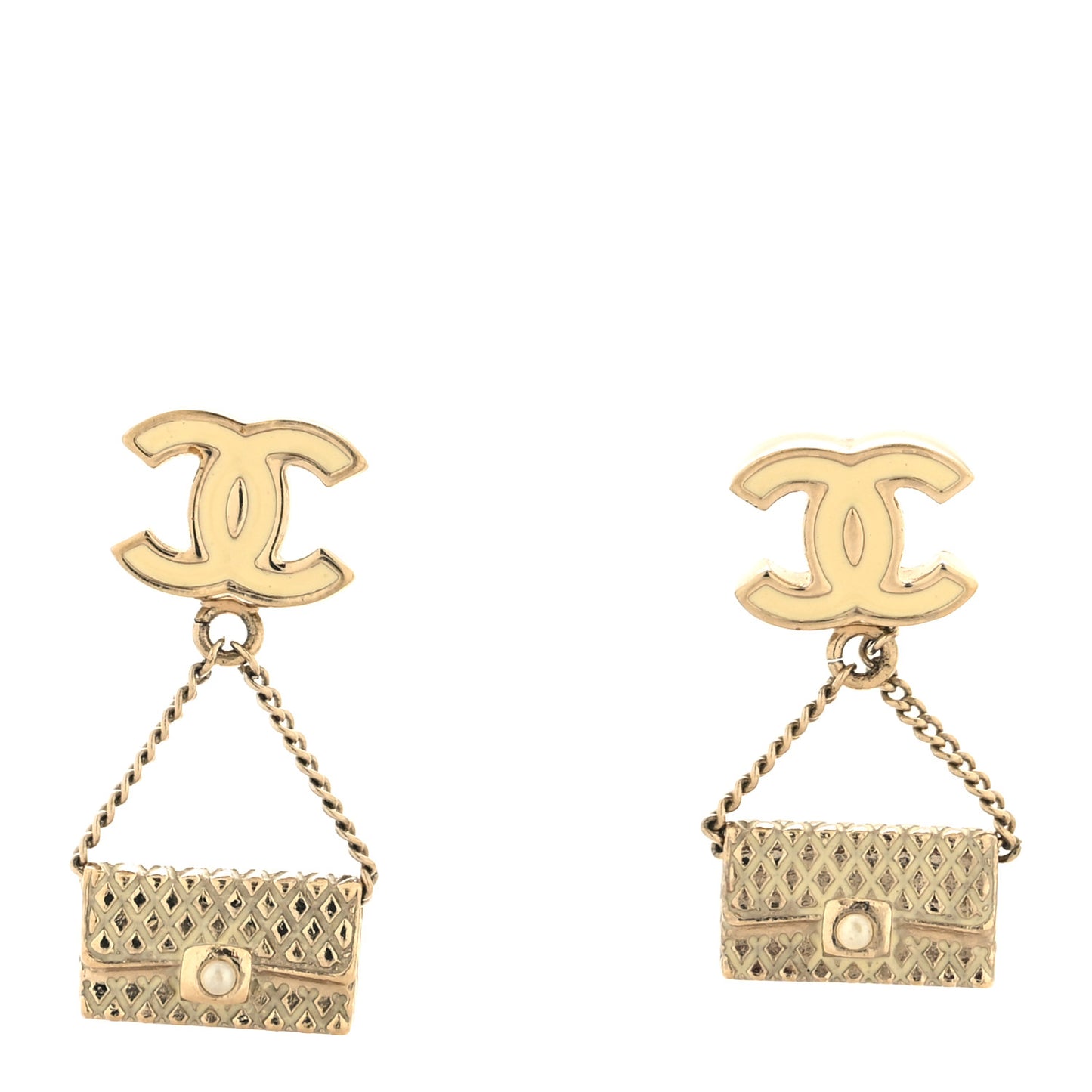 Enamel CC Flap Bag Drop Earrings Light Gold