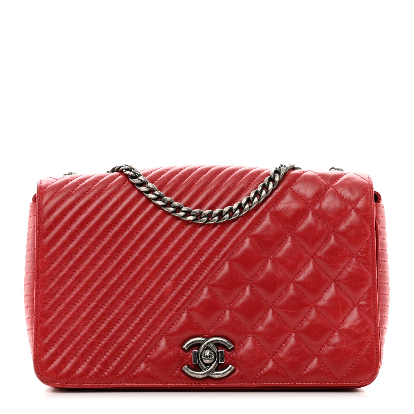 Glazed Calfskin Quilted Medium Coco Boy Flap Red