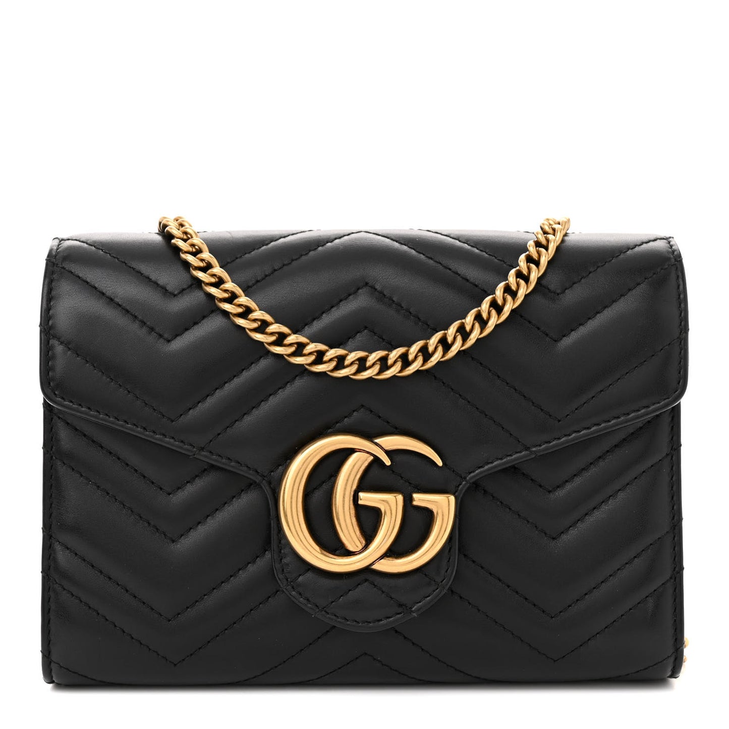 Calfskin Matelasse GG Marmont Chain Wallet Black