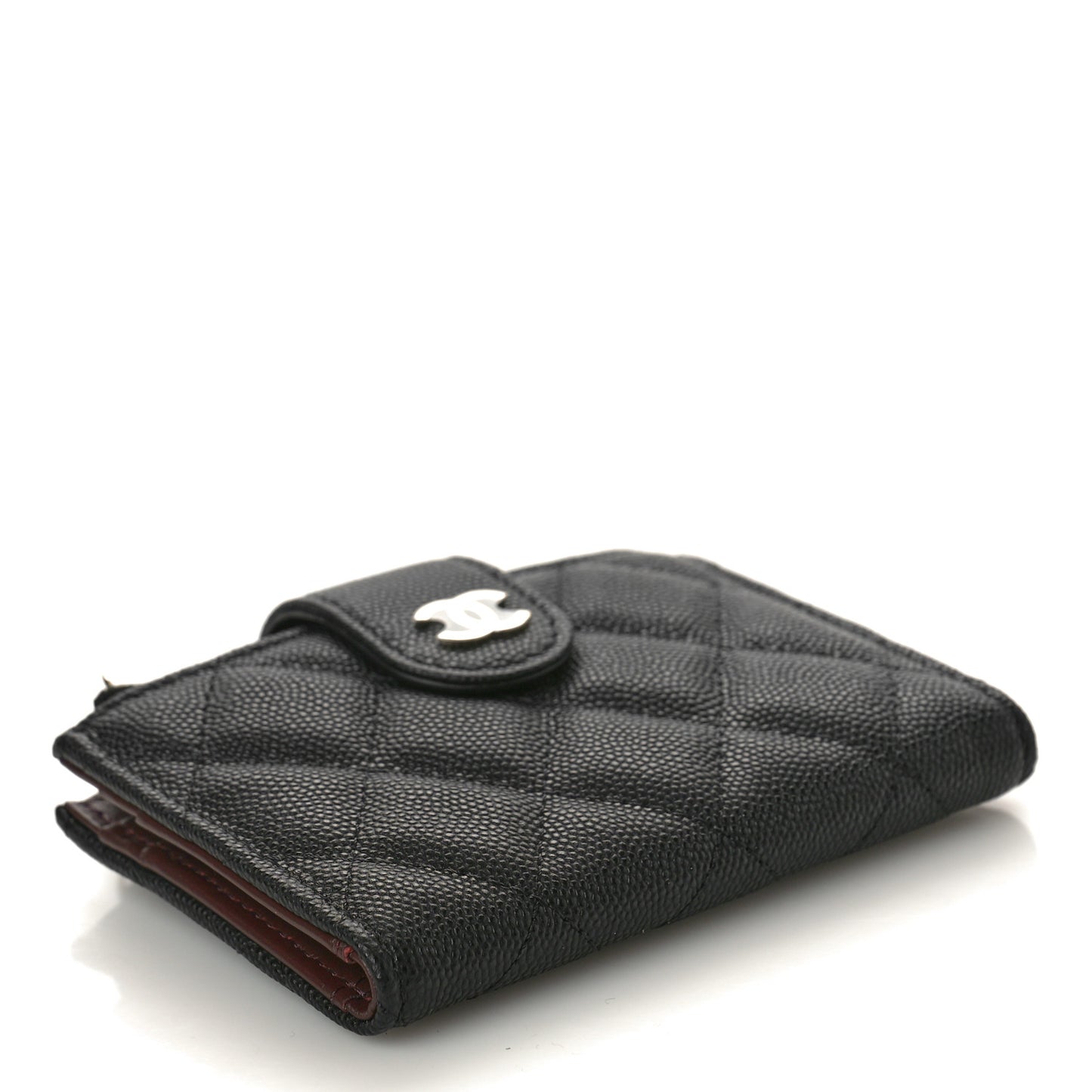 Caviar Quilted Compact Zipped Pocket Wallet Black