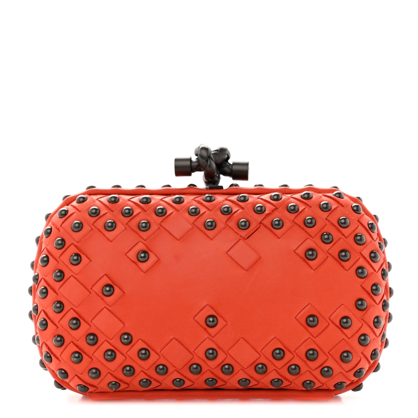 Waxy Nappa Intrecciato Knot Studded Clutch Orange