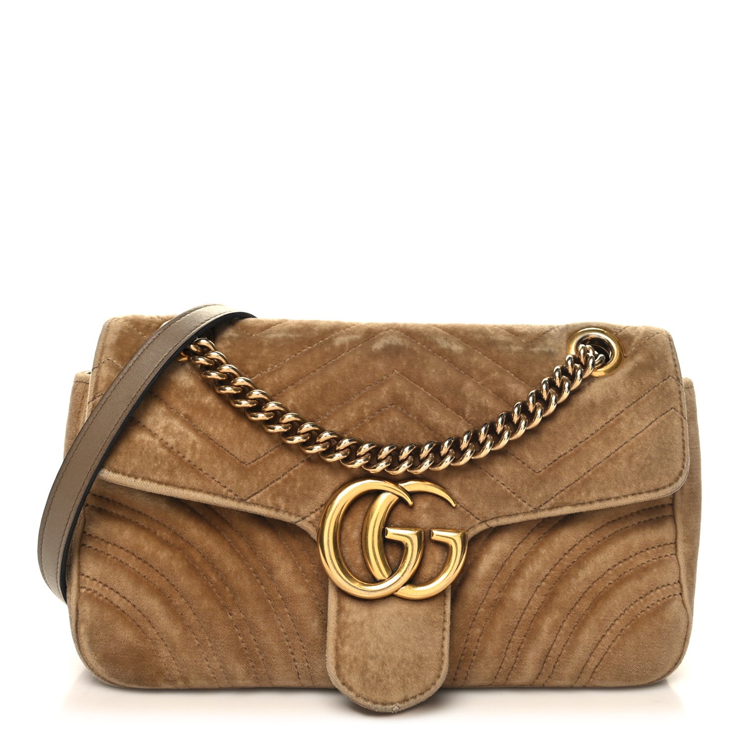 Velvet Matelasse Small GG Marmont Shoulder Bag Taupe