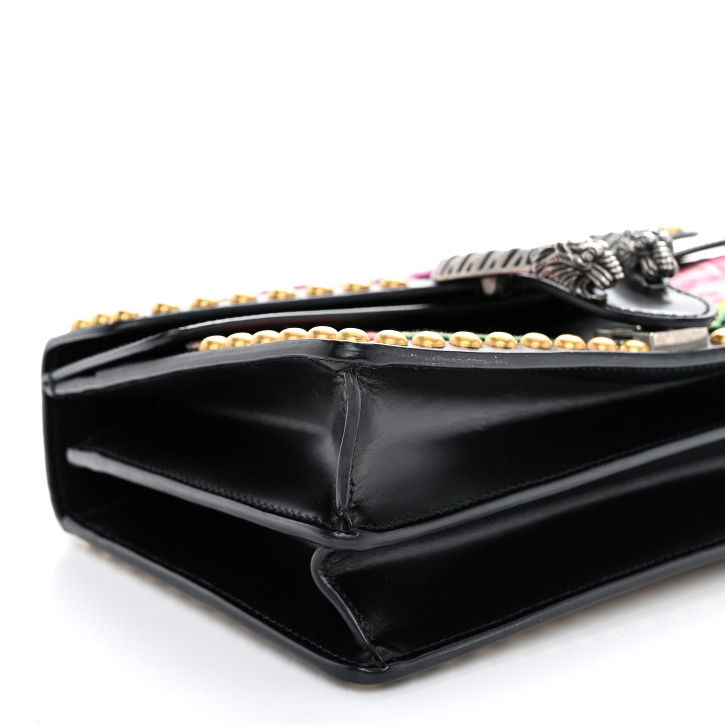 Calfskin Floral Embroidered Studded Small Dionysus Shoulder Bag Black