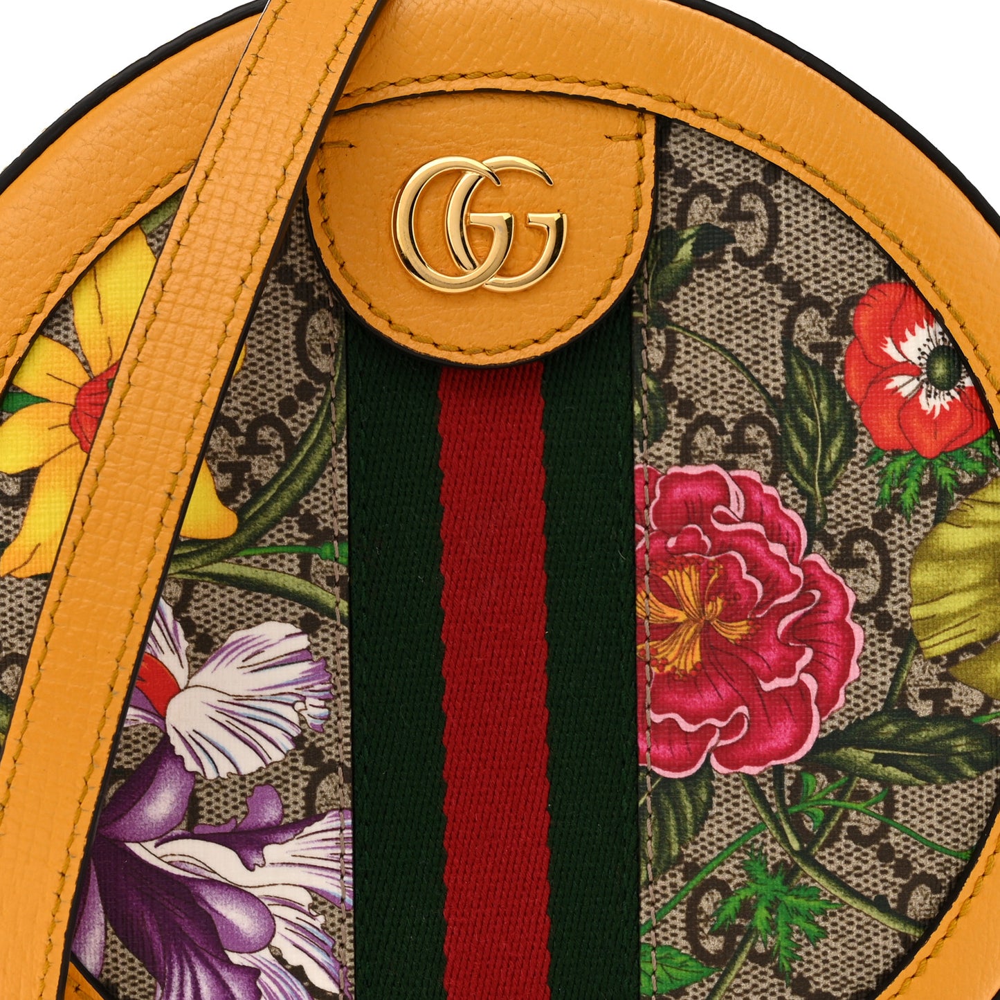 GG Supreme Monogram Flora Web Mini Ophidia Round Shoulder Bag Beige Multicolor Crop
