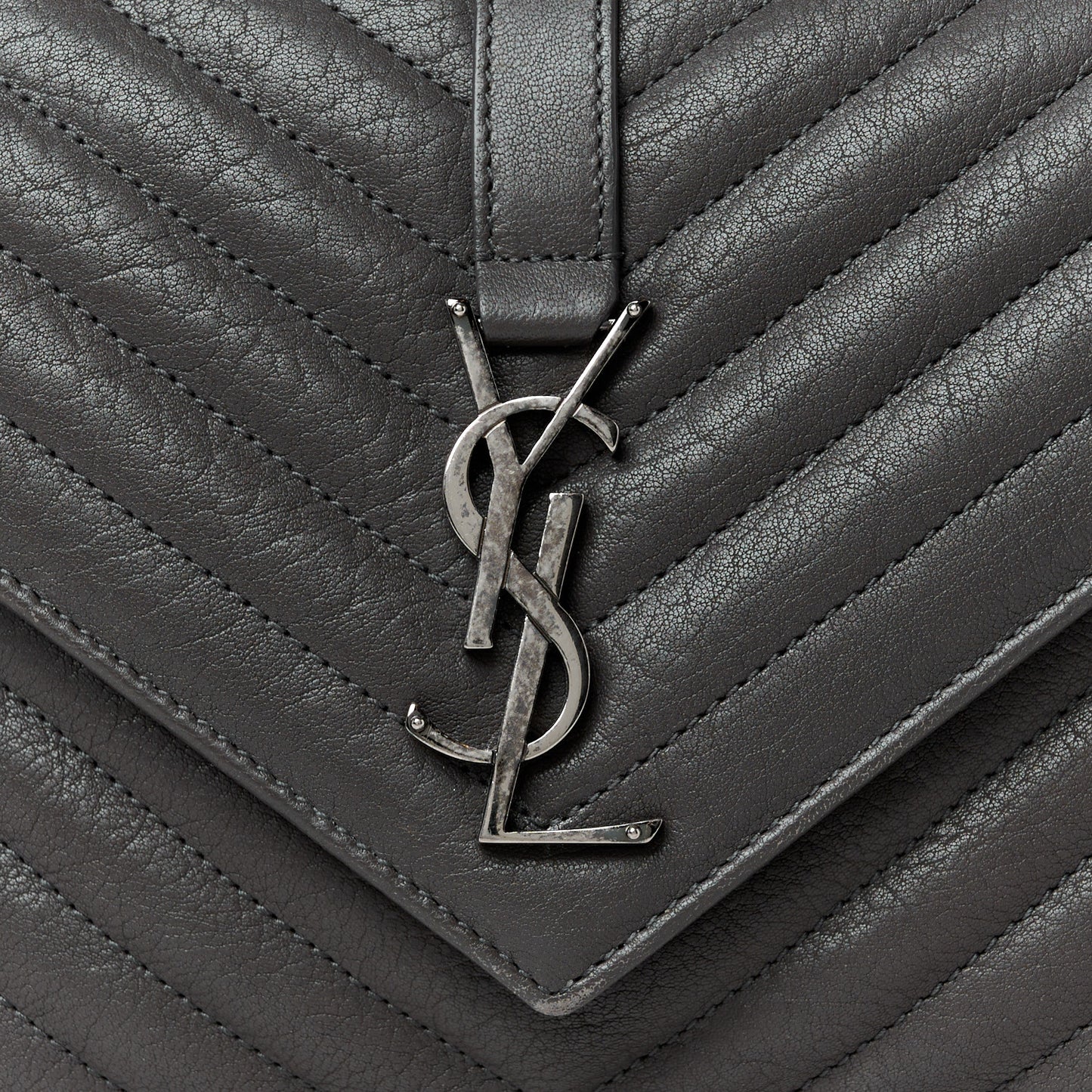 Sheepskin Matelasse Chevron Monogram Medium College Bag Asphalt
