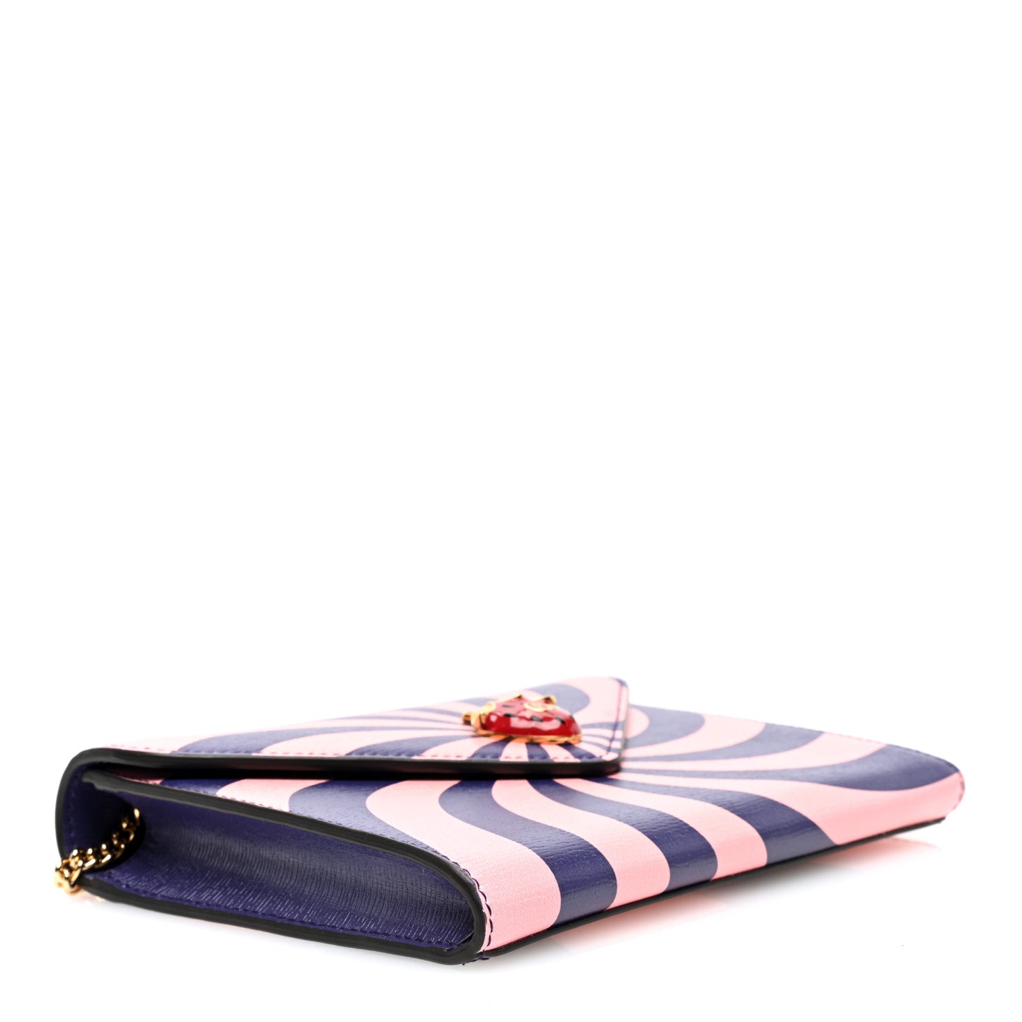 Textured Dollar Calfskin Enamel Double G Strawberry Wallet On Chain Pink Blue