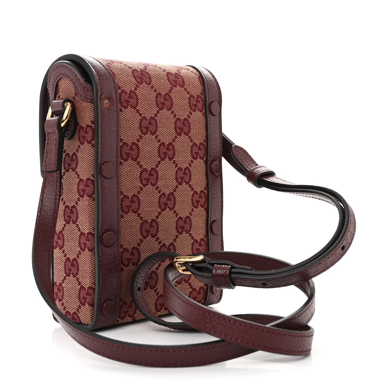 Gucci Monogram Textured Dollar Calfskin Mini Horsebit 1955 Crossbody Bag Sahara Rubino Chardonnay 3 of 11