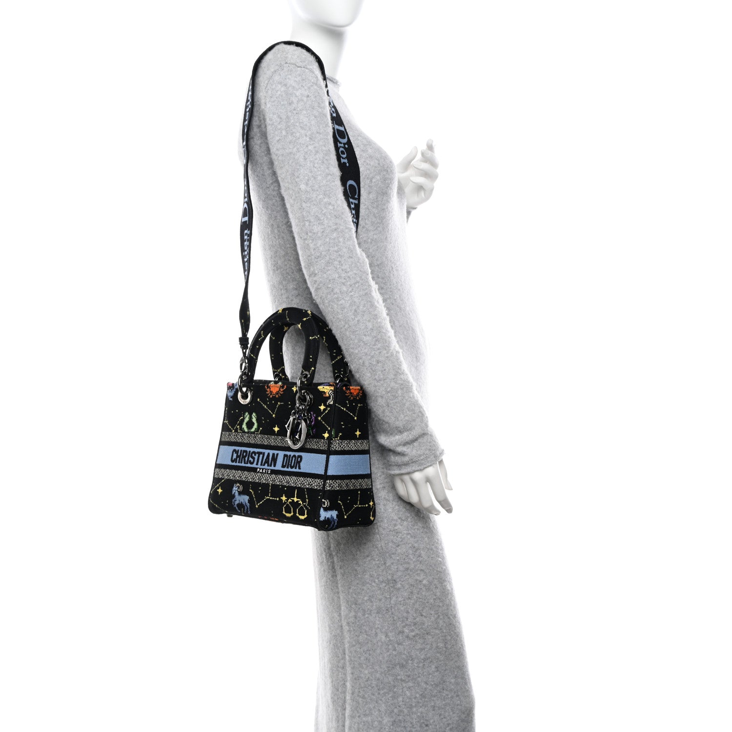 Christian Dior Canvas Pixel Zodiac Embroidered Medium Lady D-Lite Nero Multicolor 2 of 9