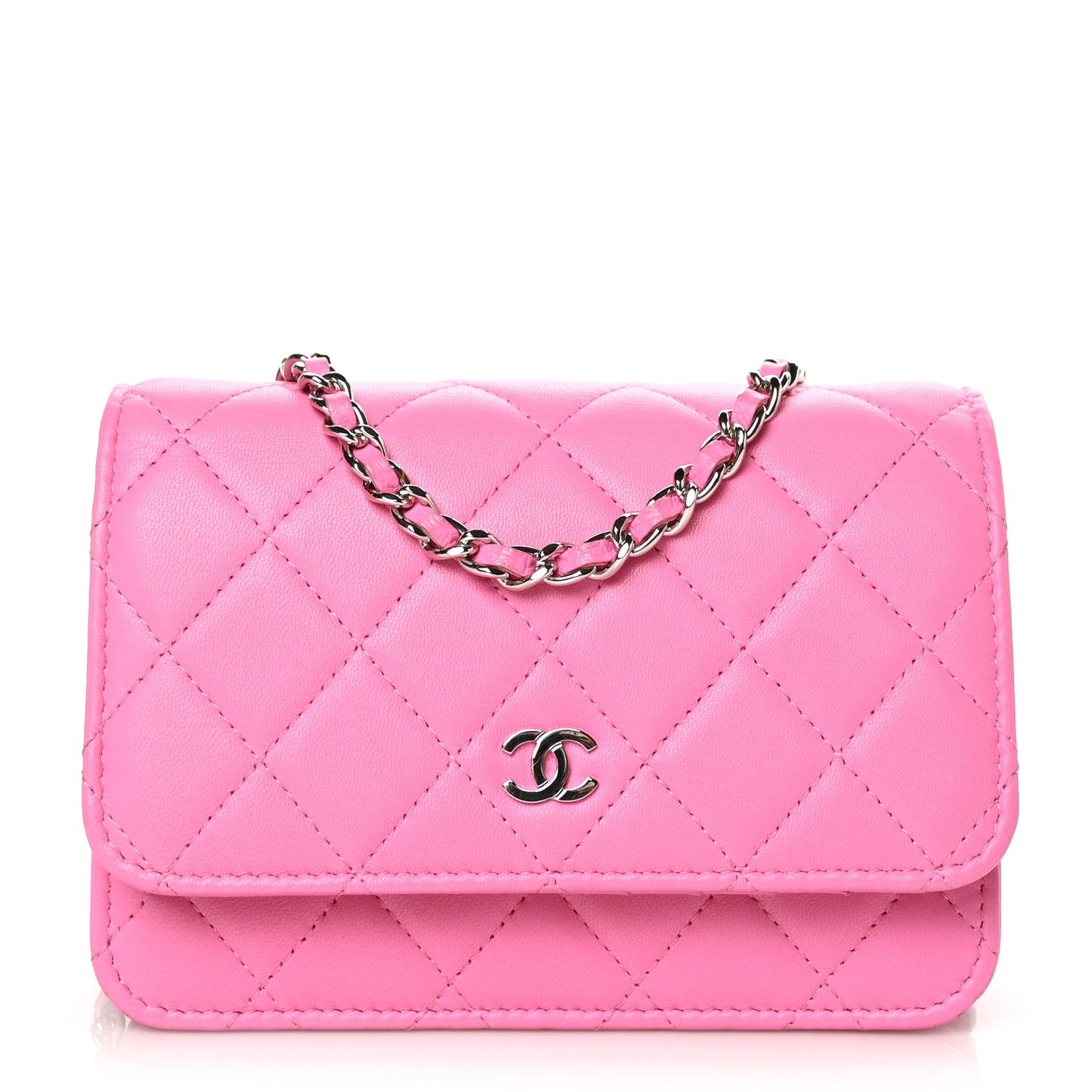 Lambskin Quilted Mini Wallet On Chain WOC Pink
