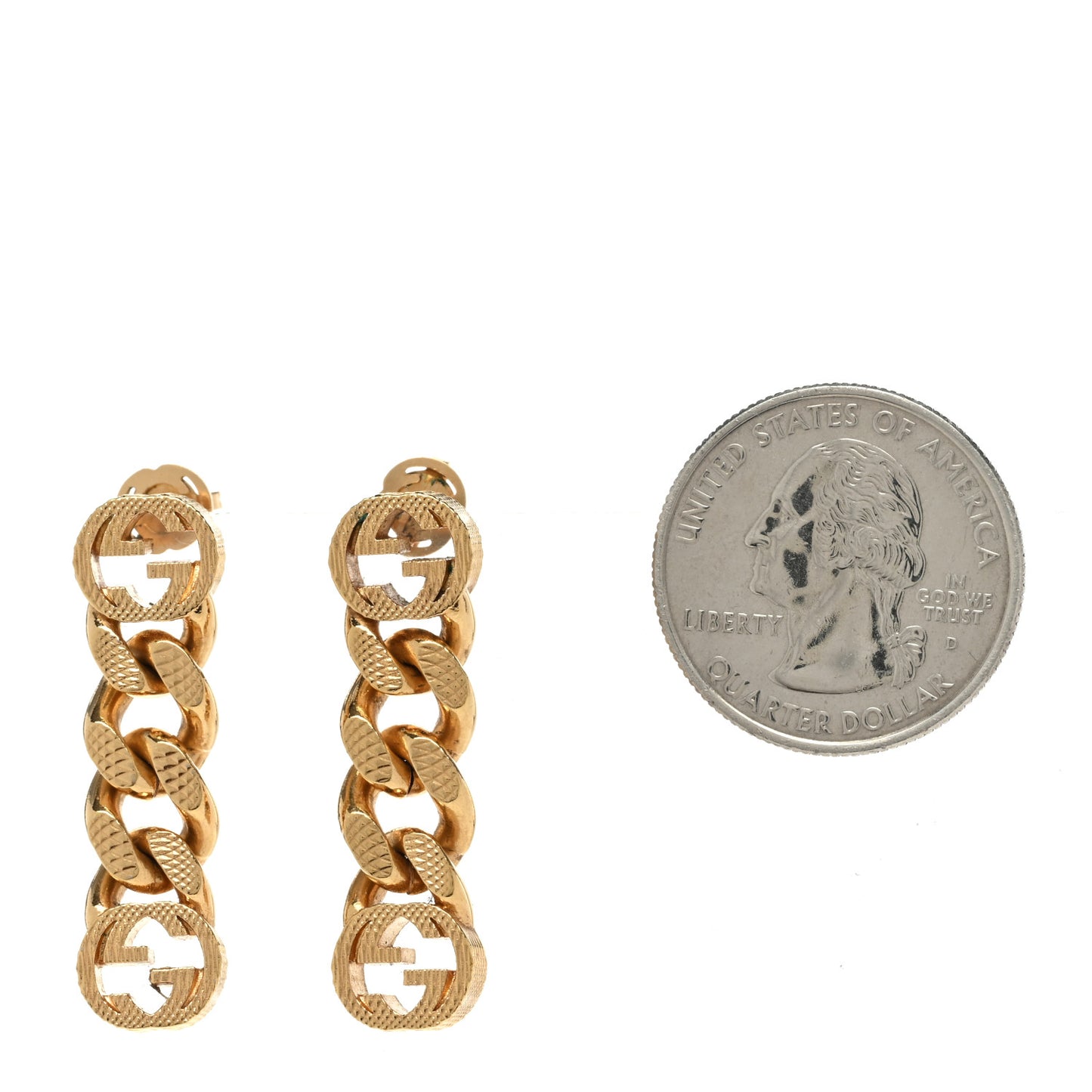 Metal Double Interlocking G Chain Drop Earrings Gold