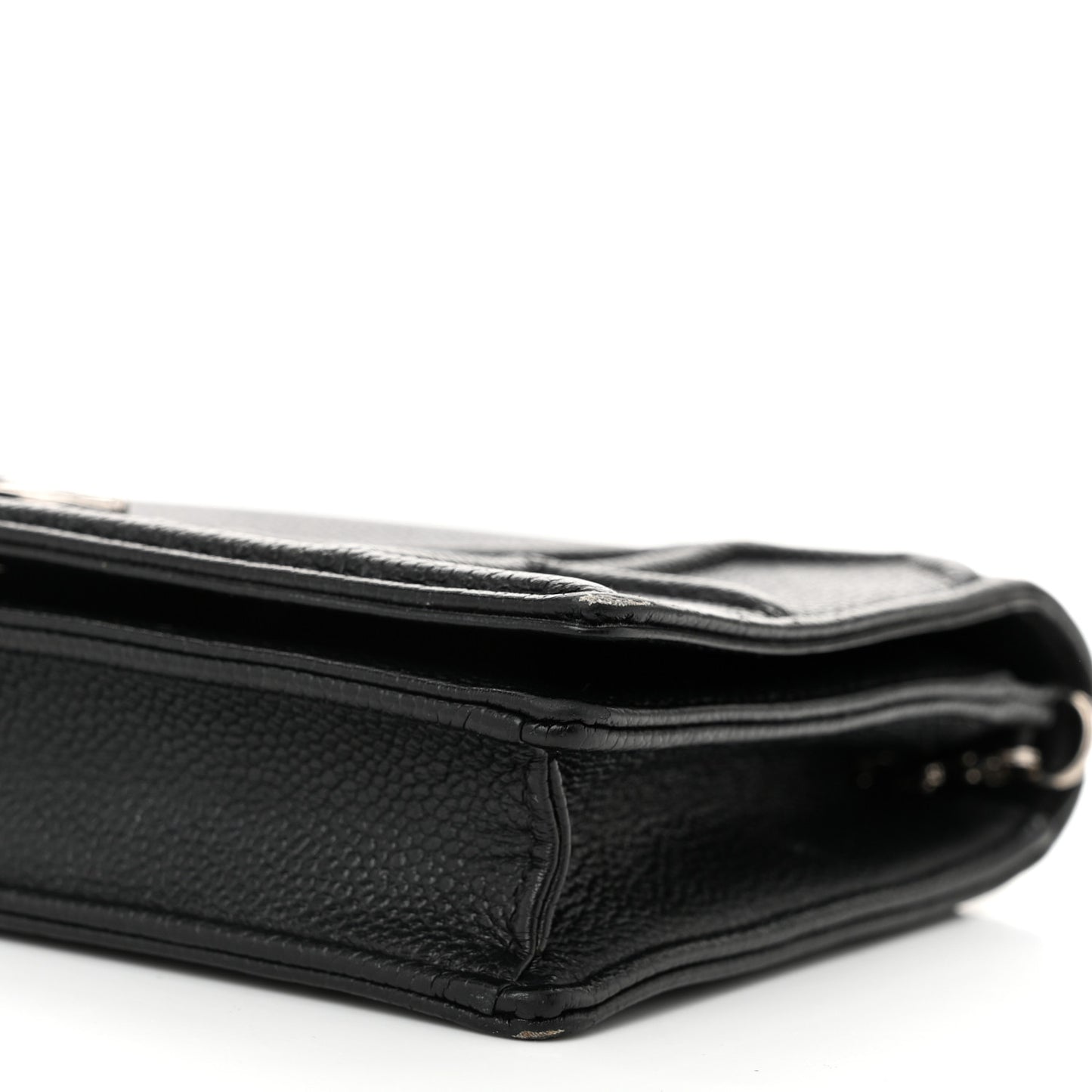 Grained Calfskin Diorama Wallet on Chain Pouch Black