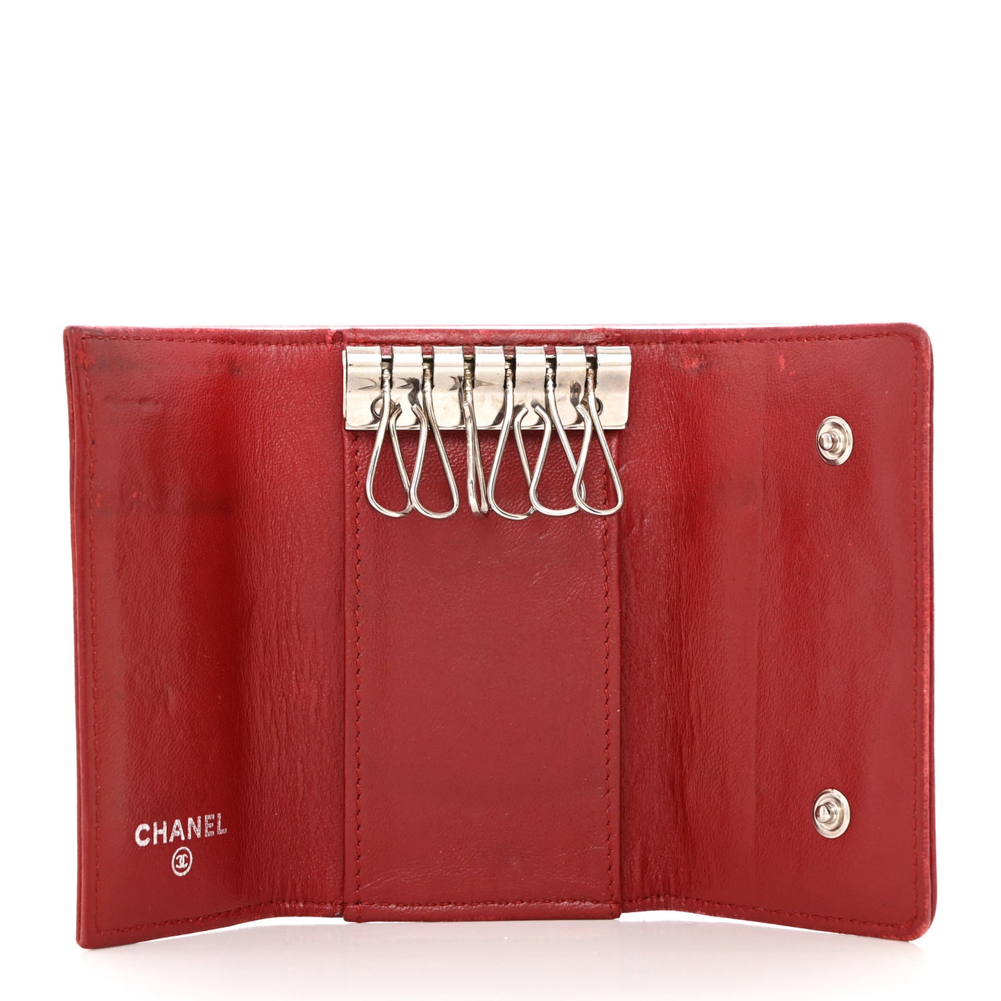 Lambskin Camellia Embossed 4 Key Holder Dark Red