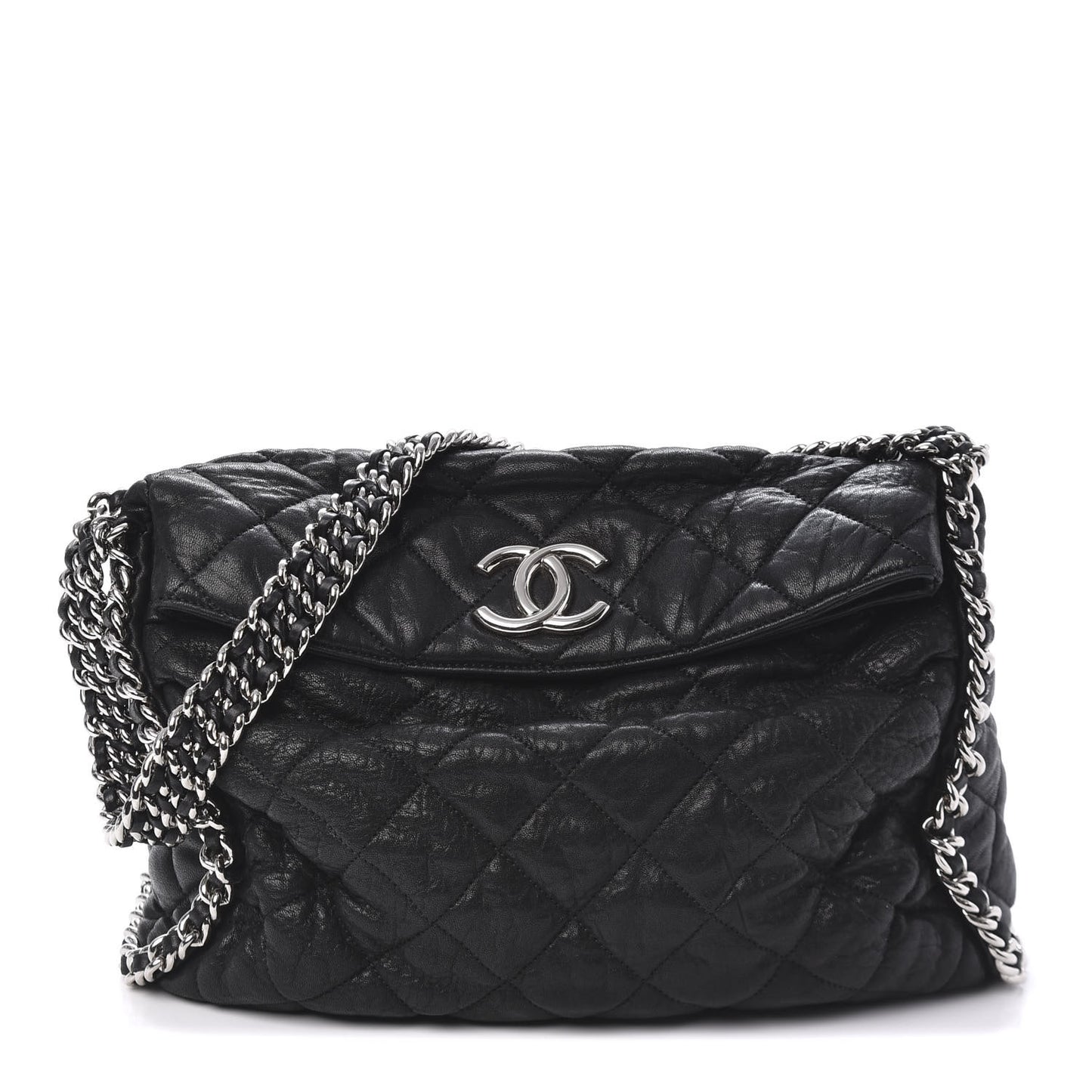 Washed Lambskin Chain Around Hobo Black