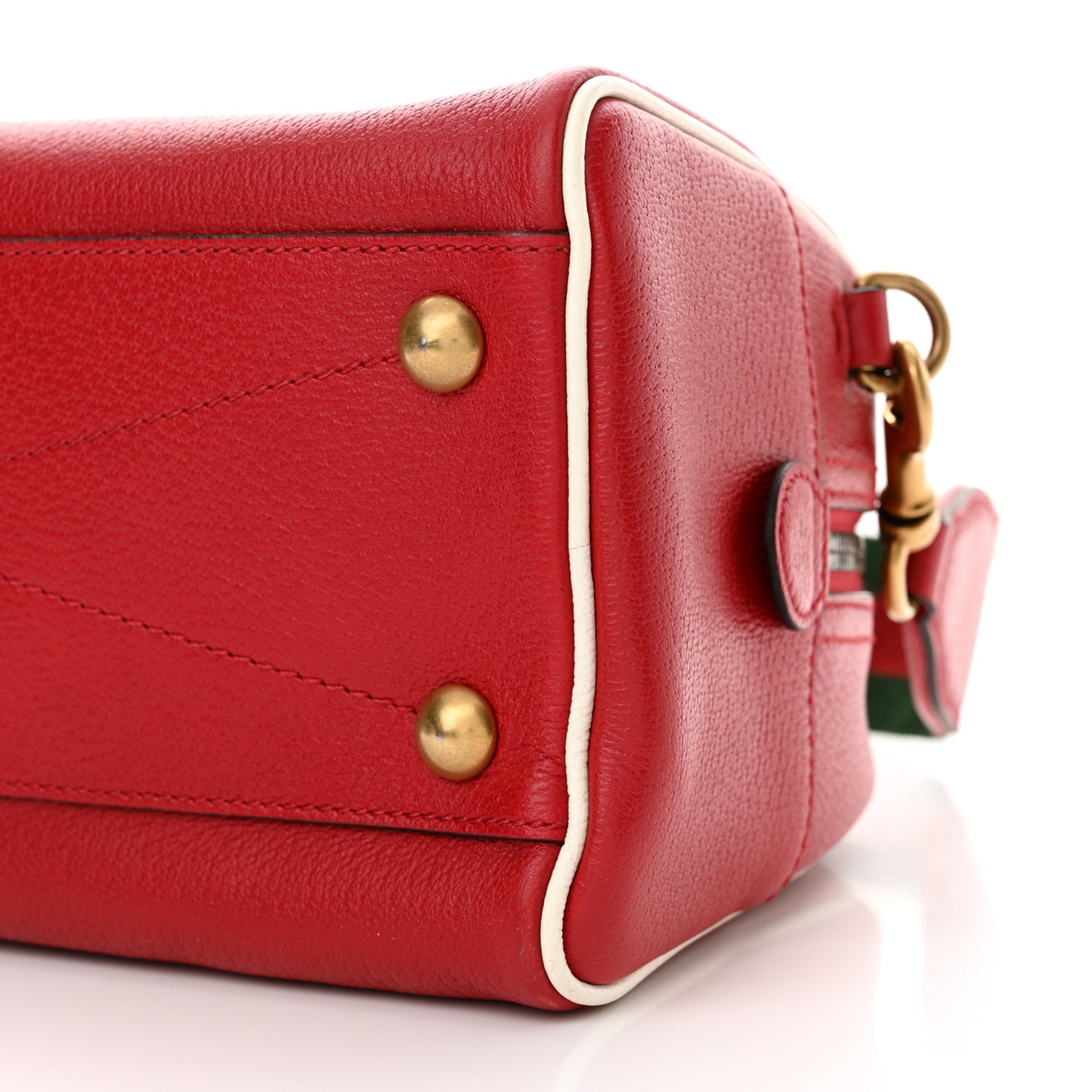 X ADIDAS Textured Dollar Calfskin Web Trefoil Logo Embossed Mini Bowling Bag Red Off White