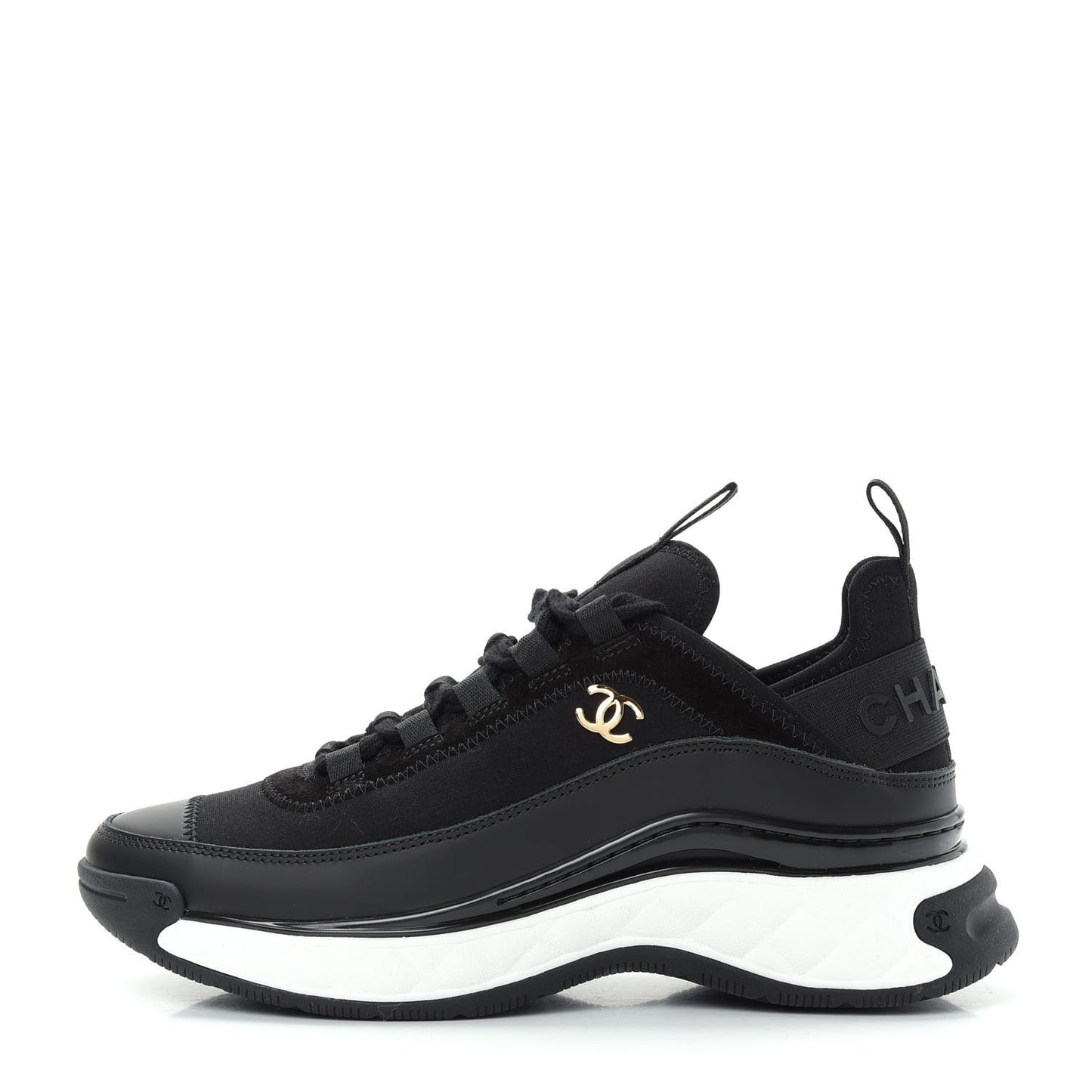 Velvet Calfskin Mixed Fibers CC Sneakers 37 Black