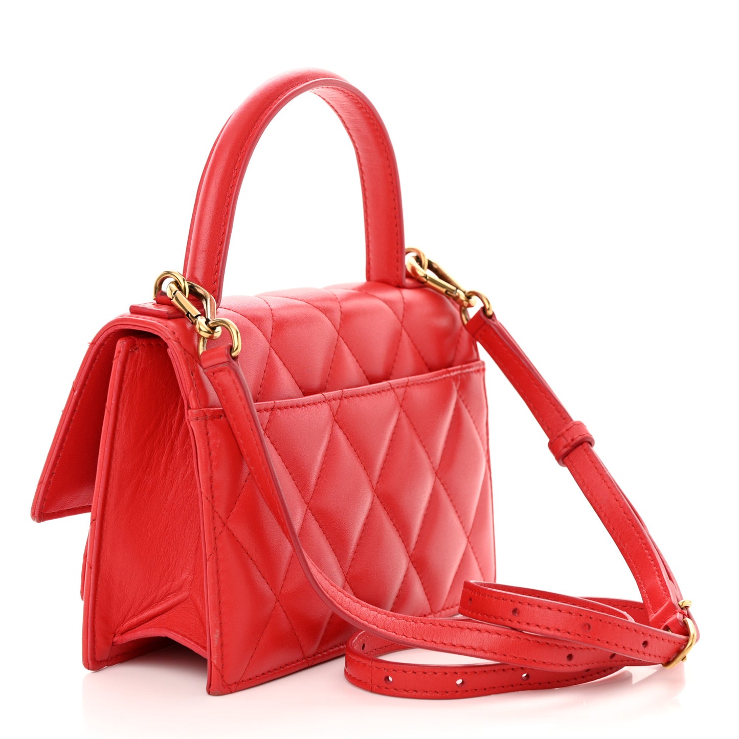 Nappa Calfskin Quilted XS Sharp Top Handle Bag Bright Red
