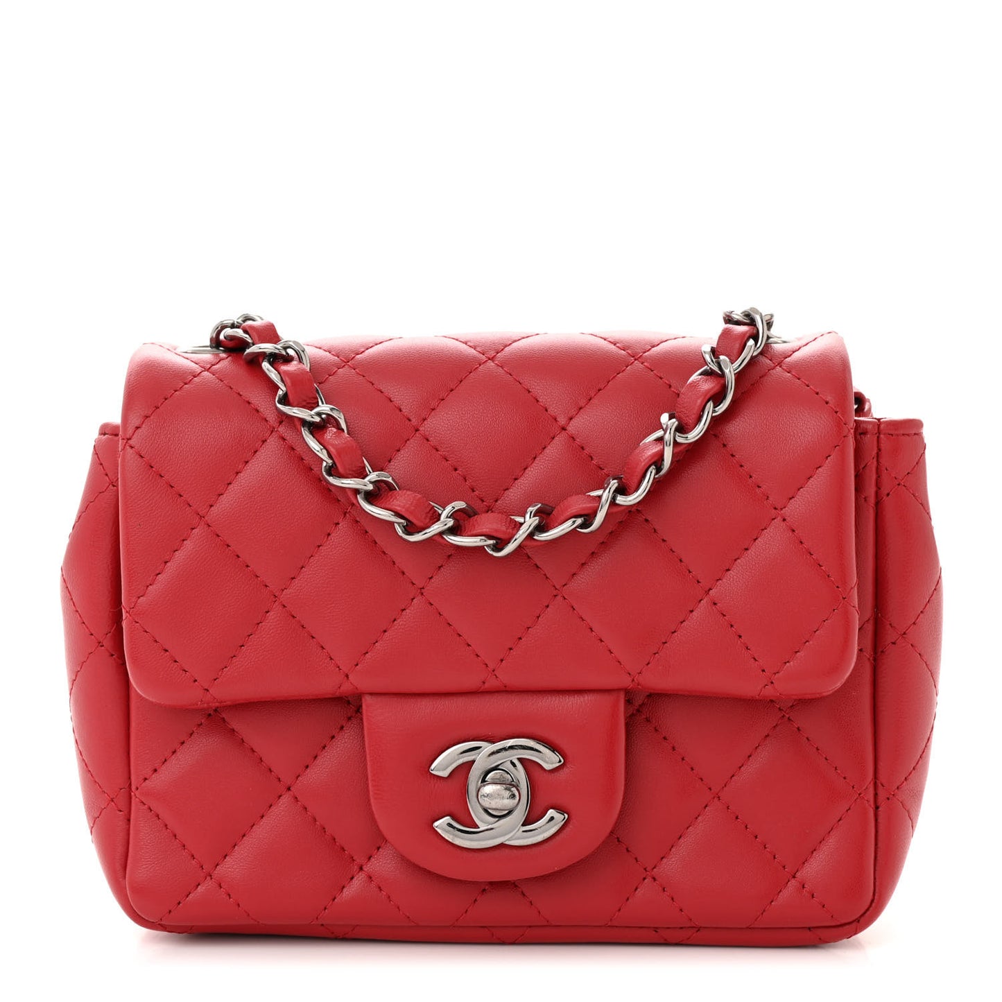 Lambskin Quilted Mini Square Flap Red