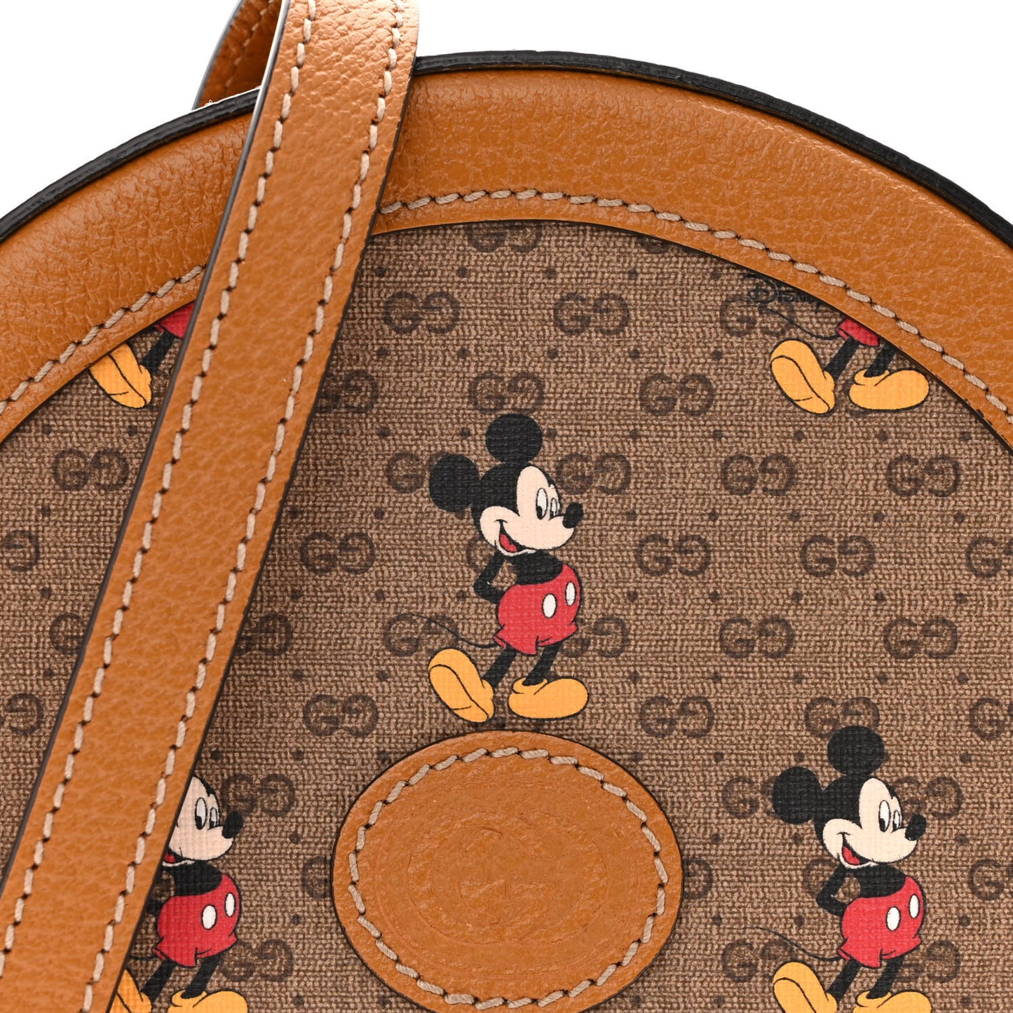 X DISNEY Mini Vintage GG Supreme Monogram Mickey Mouse Round Shoulder Bag Beige Vintage Sun Oil