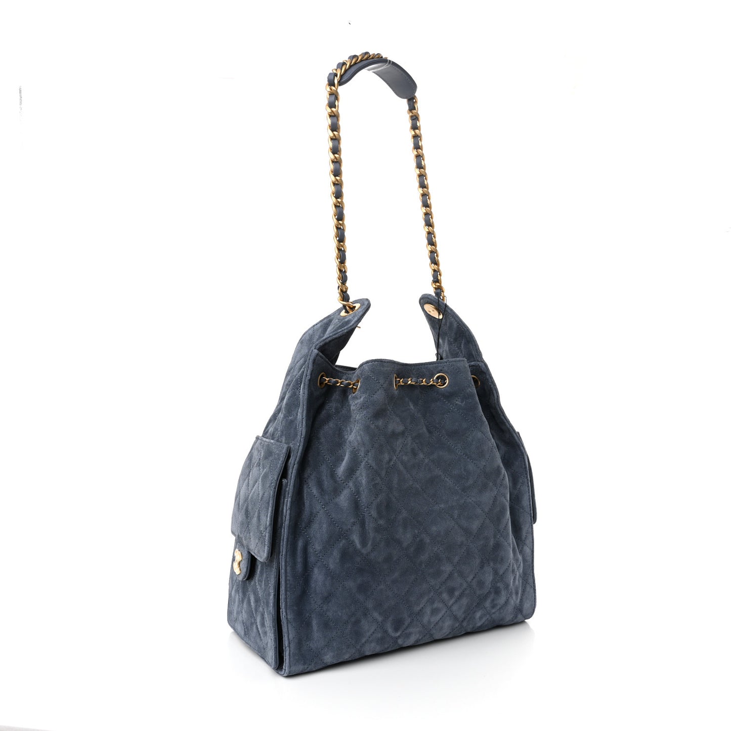 Suede Quilted Medium Chanel 25 Handbag Blue