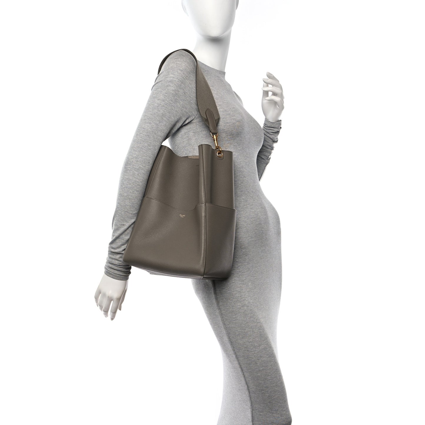 Soft Grained Calfskin Sangle Bucket Bag Taupe