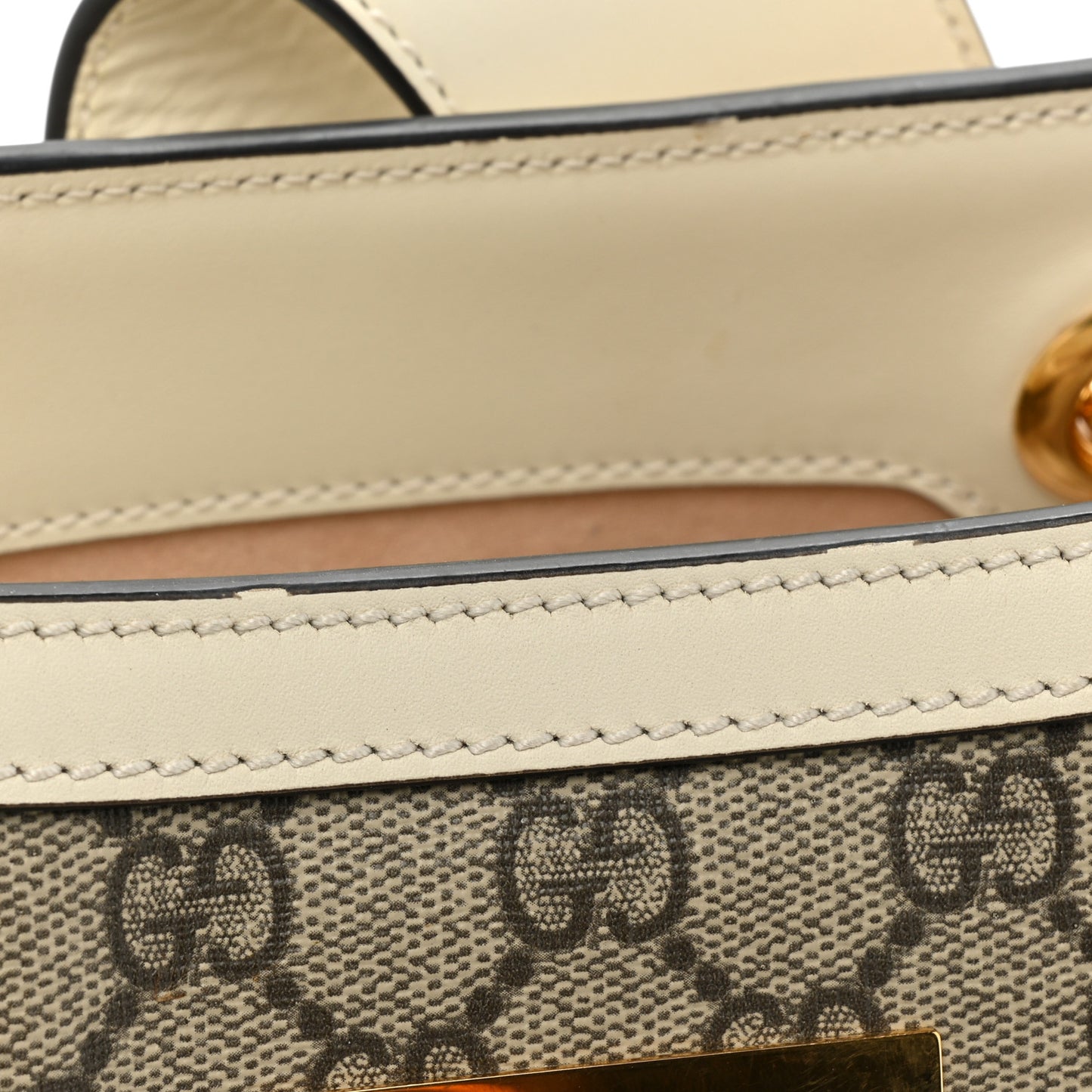 GG Supreme Monogram Moon Calfskin Small Padlock Tote Beige Ebony Mystic White