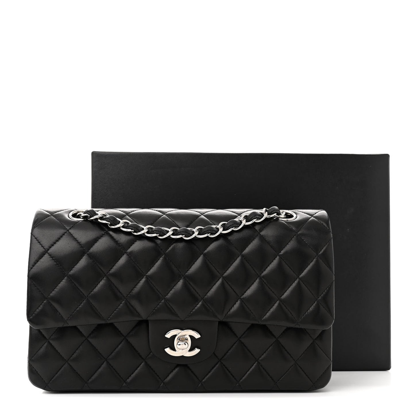 Lambskin Quilted Medium Double Flap Black