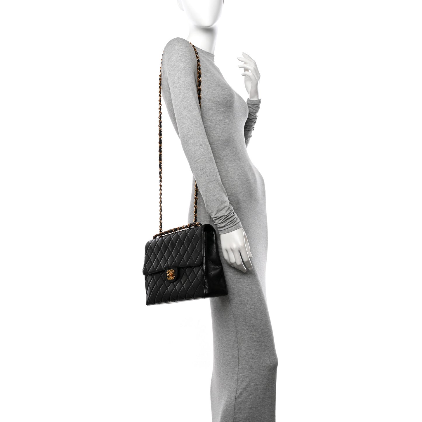 Lambskin Quilted Jumbo Single Flap Black