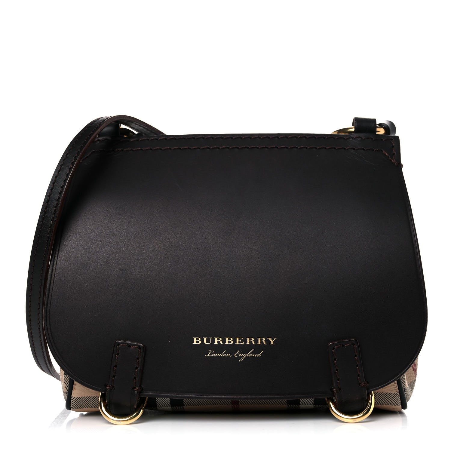 Burberry Haymarket Check Baby Bridle Saddle Bag Dark Clove Brown 1 of 20