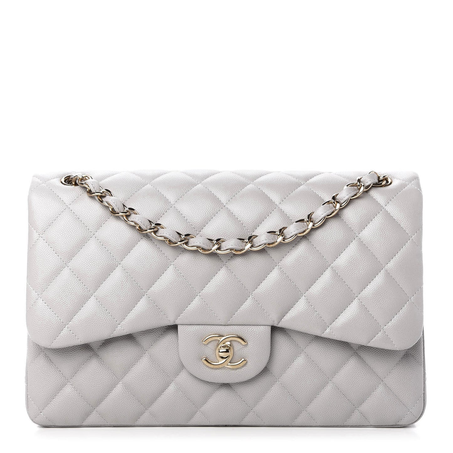 Caviar Quilted Jumbo Double Flap Grey