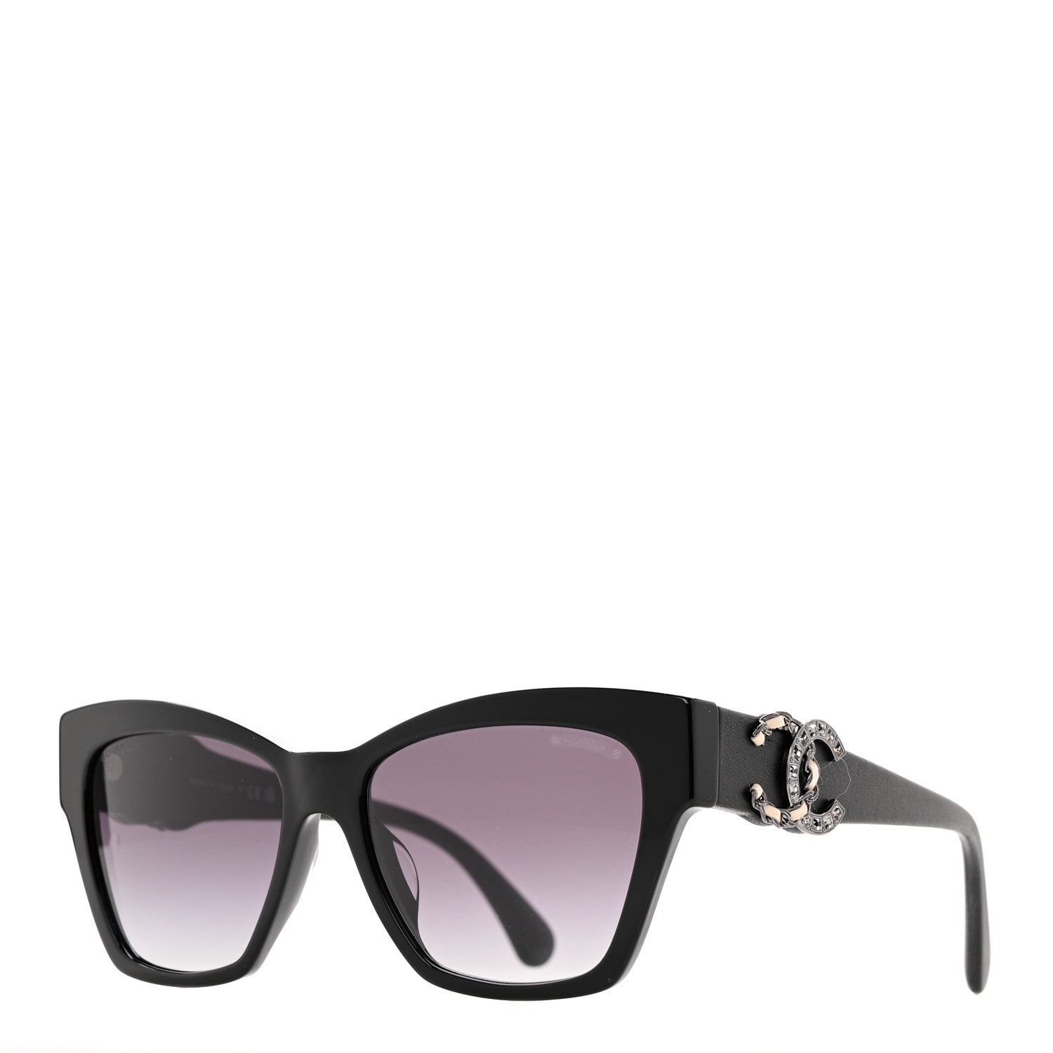 CHANEL Black Cat-Eye Sunglasses with Purple Lenses Chanel, Cat-eye chain link sunglasses - Unique Designer Pieces main image 2