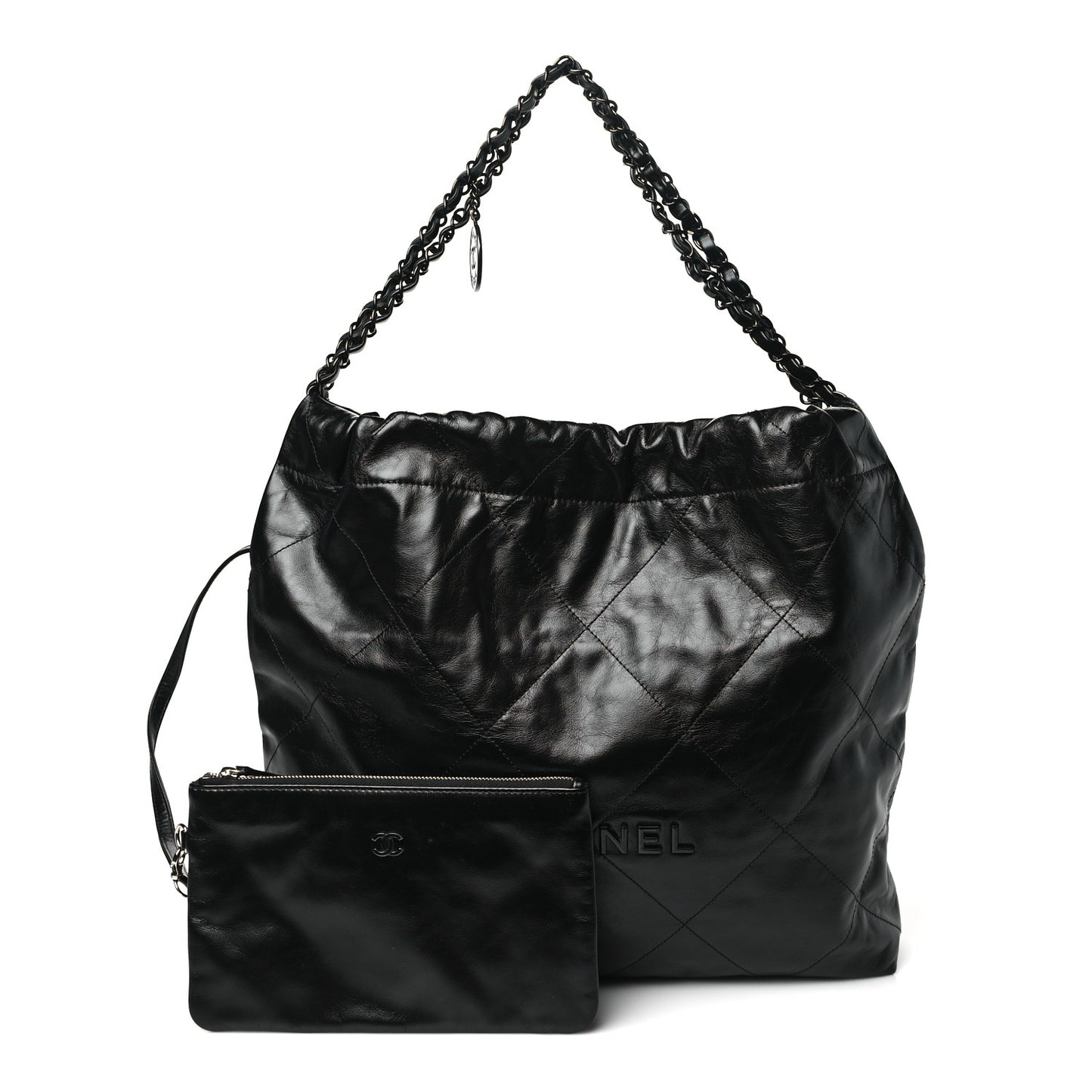 Shiny Calfskin Quilted Large Chanel 22 So Black