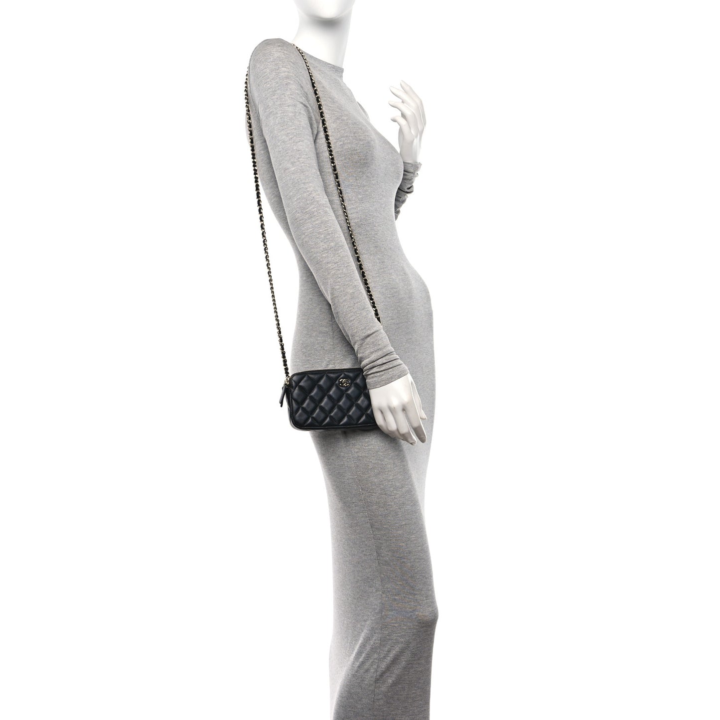 Lambskin Quilted Small Clutch With Chain Black