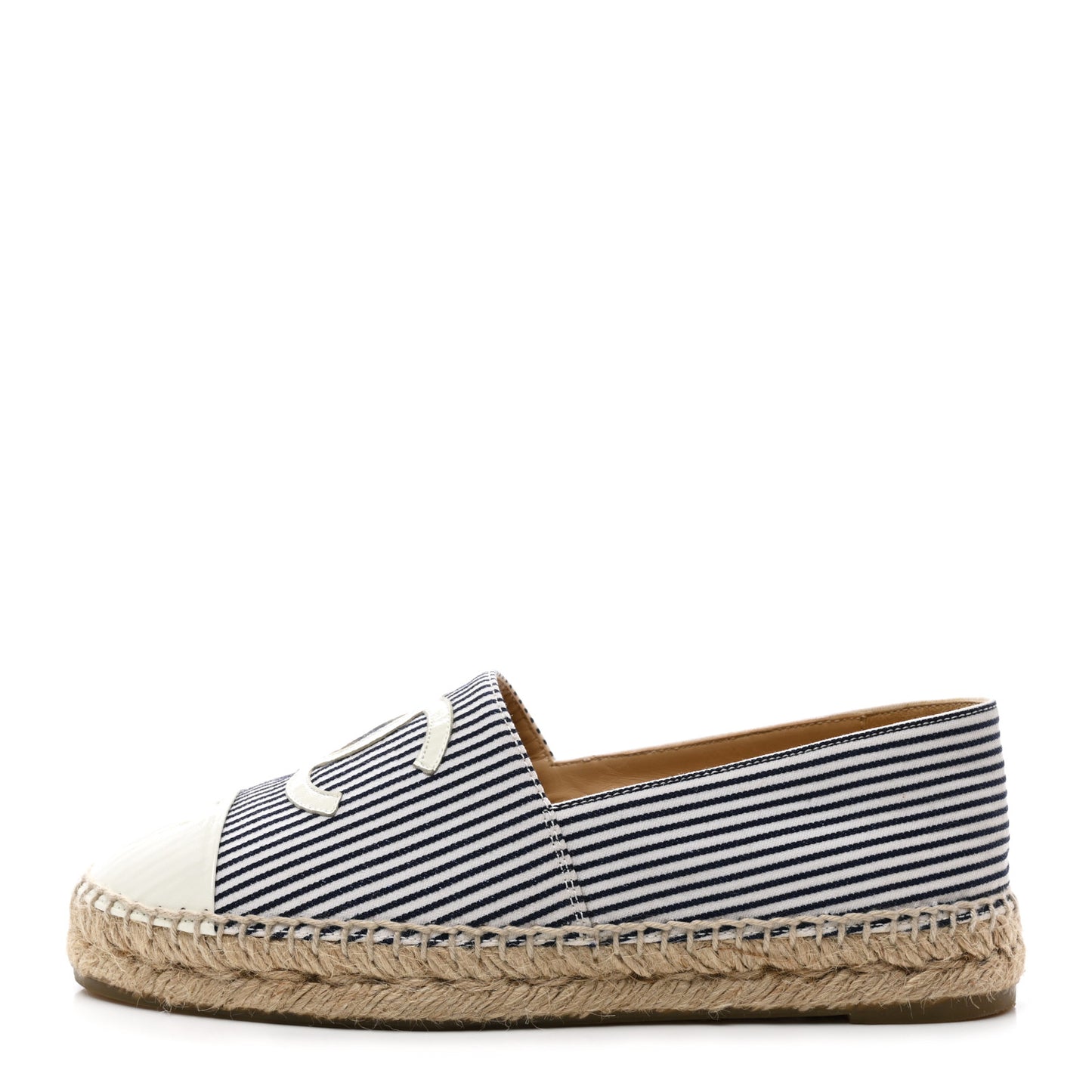 Canvas Striped Patent CC Espadrilles 37 Ivory Navy White
