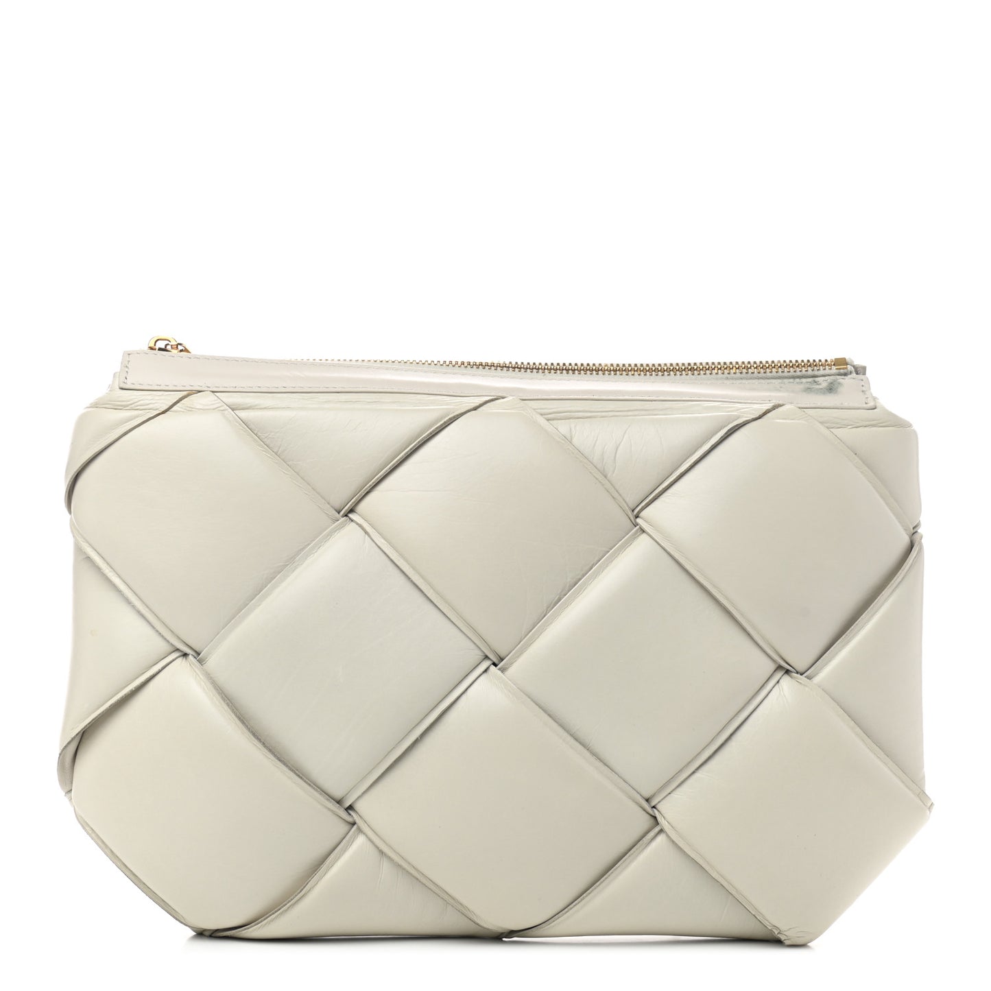 Paper Calfskin Maxi Intrecciato Padded Pouch Clutch Plaster
