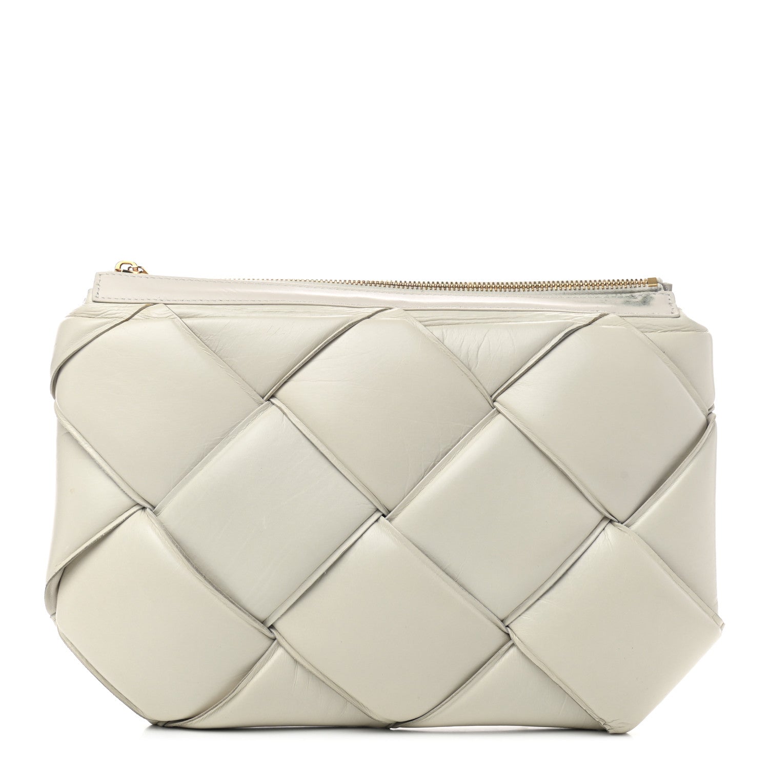 Bottega Veneta Paper Calfskin Maxi Intrecciato Padded Pouch Clutch Plaster 1 of 11