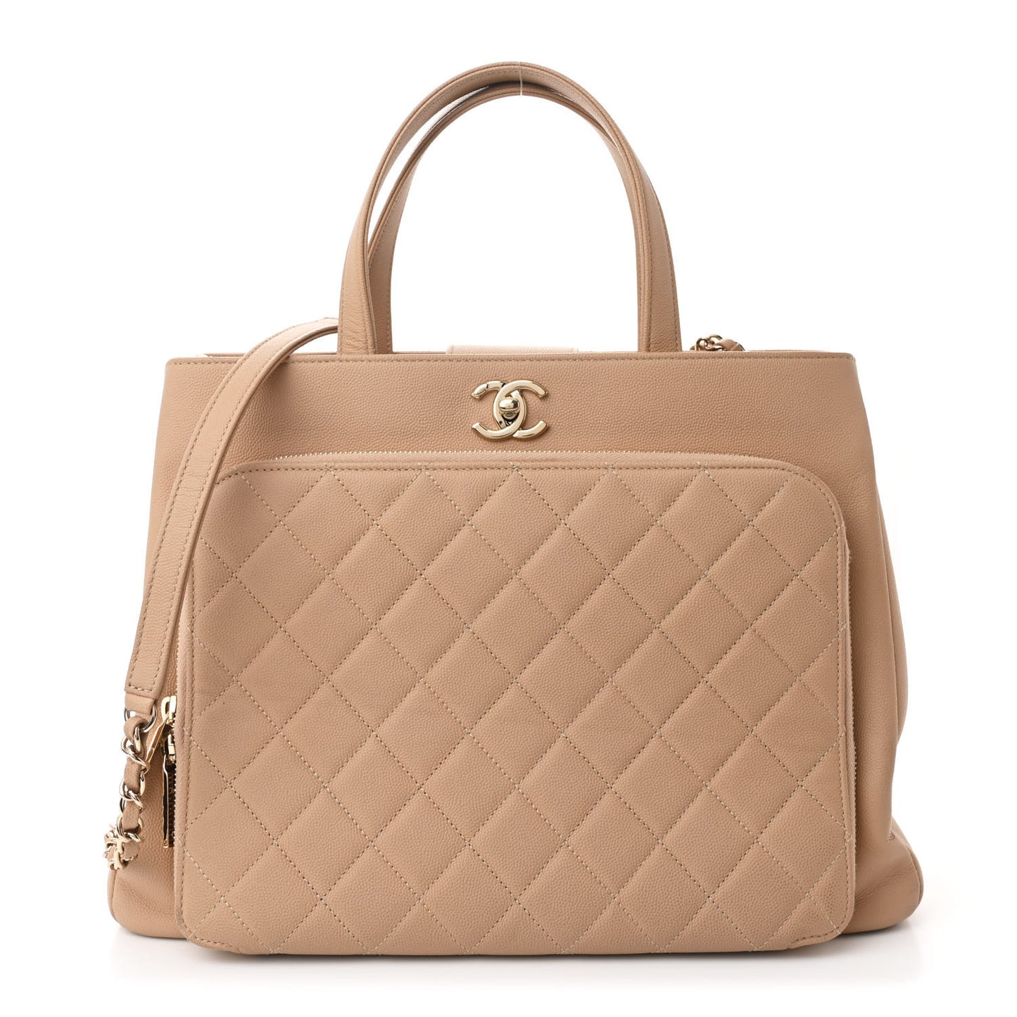 Caviar Quilted Large Business Affinity Shopping Bag Beige