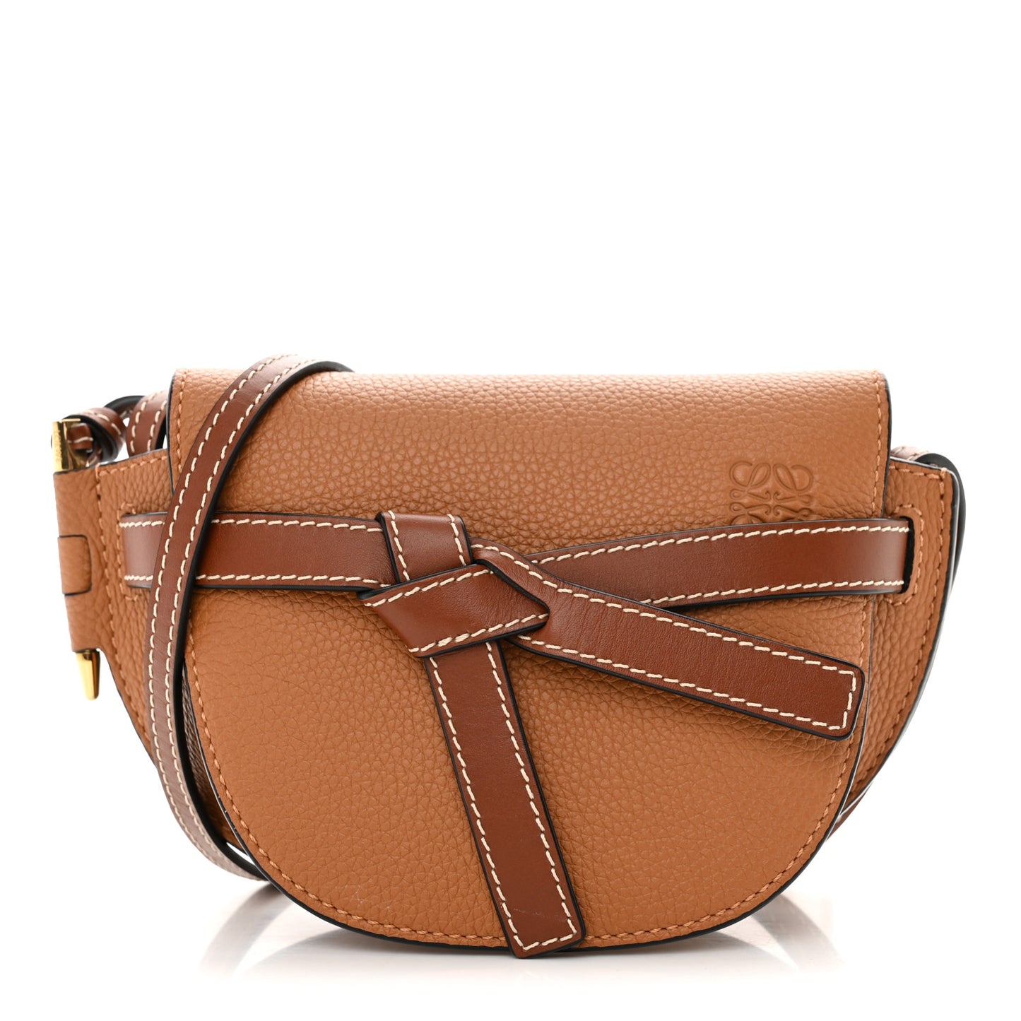 Grained Calfskin Mini Gate Crossbody Bag Caramel Pecan