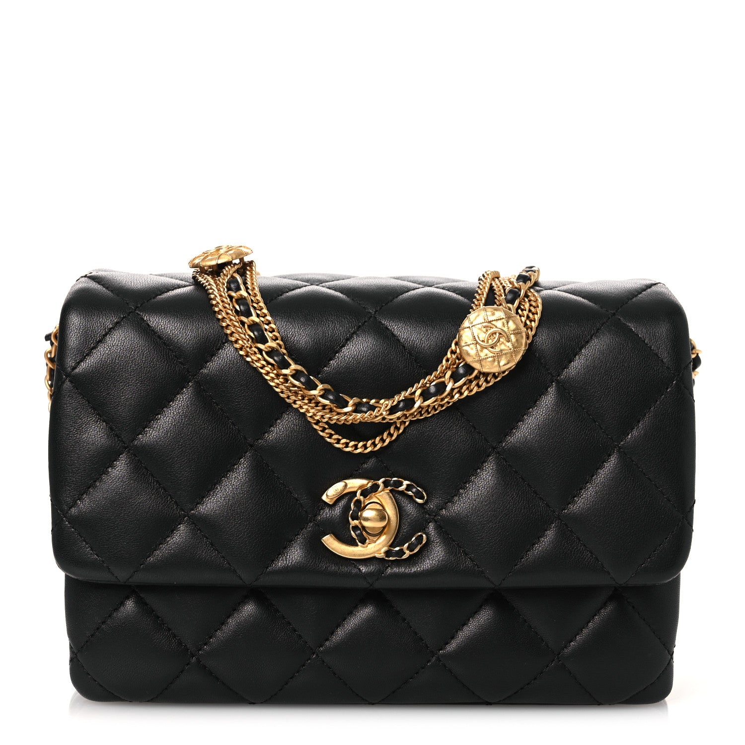 Chanel Lambskin Quilted Mini Medallion Multi Chain Flap Black