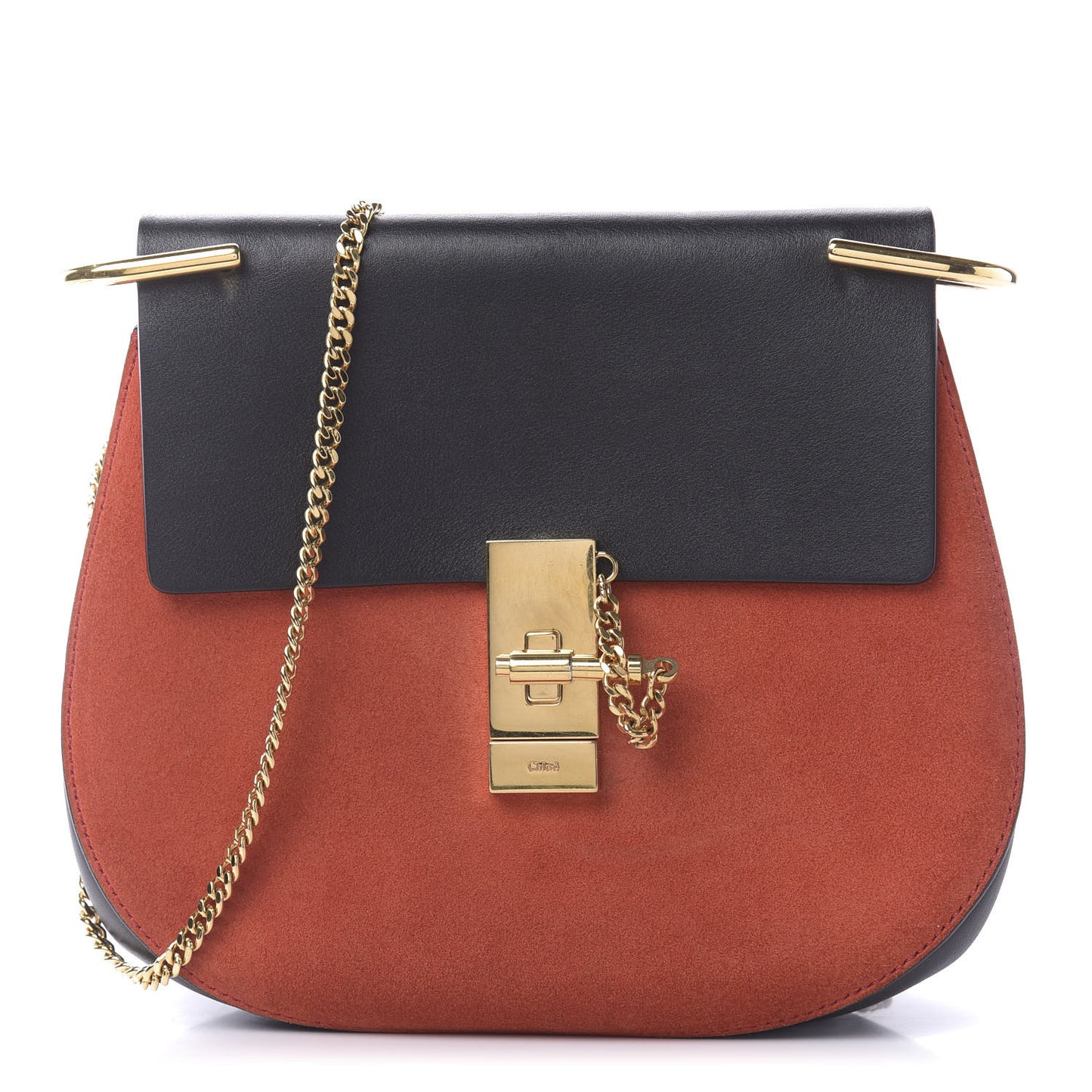 Suede Smooth Calfskin Drew Shoulder Bag Plaid Red Black