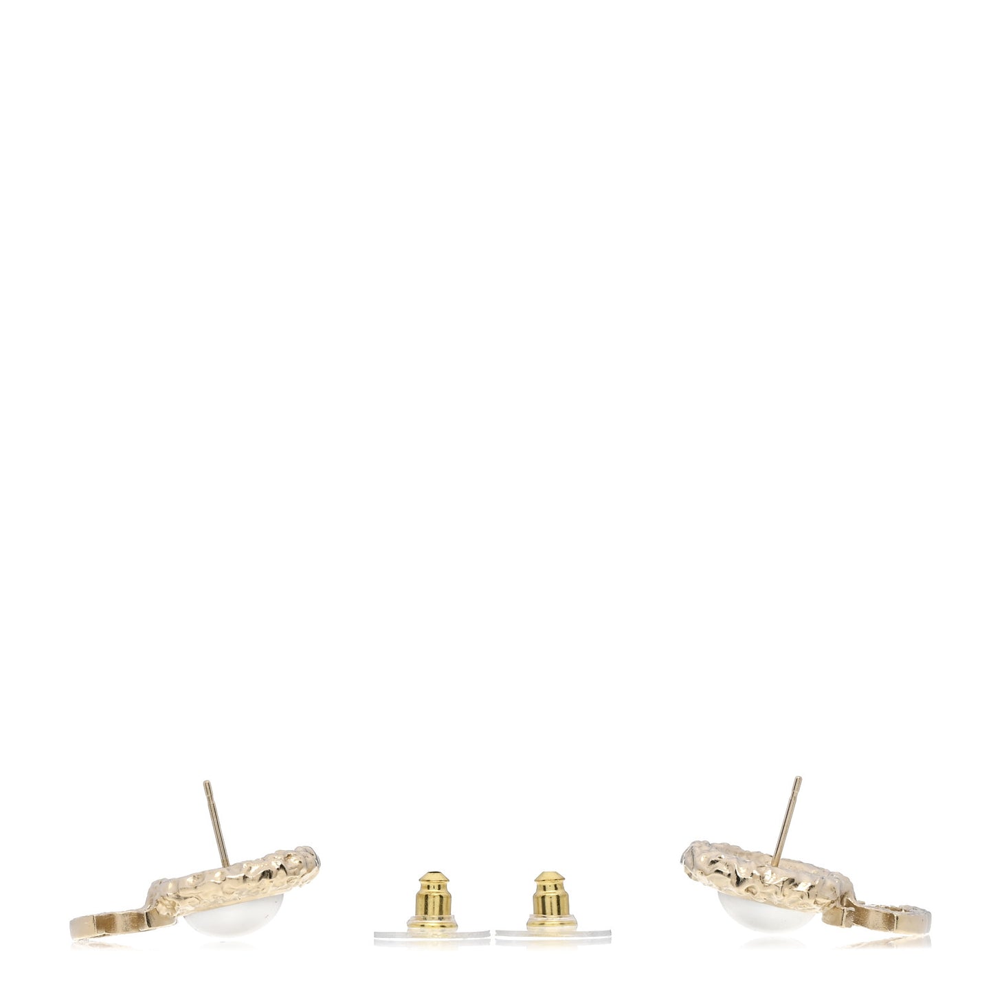 Crystal Pearl Textured CC Round Drop Earrings Gold