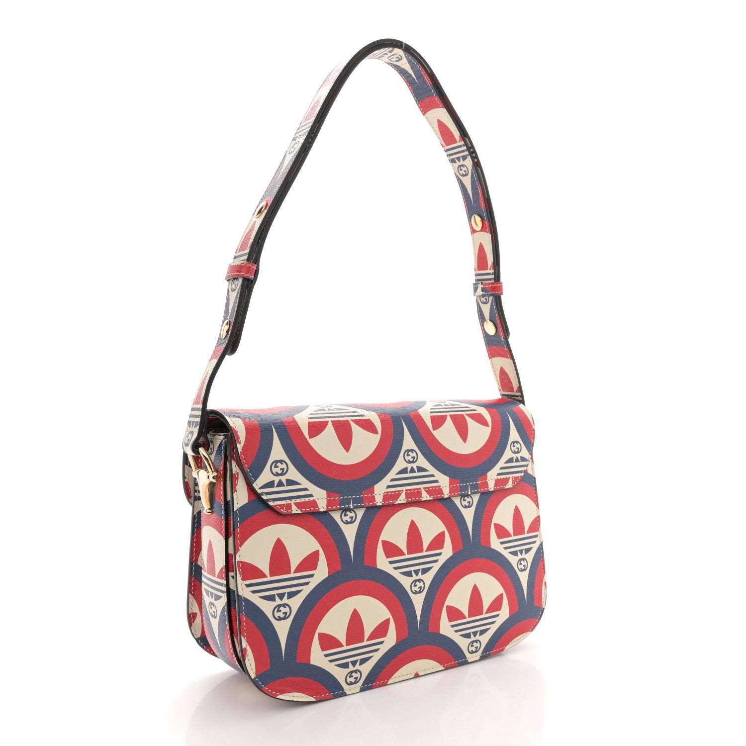 Gucci X ADIDAS Shangai Calfskin Web Trefoil Interlocking G Small Horsebit 1955 Shoulder Bag Red White Blue 3 of 12