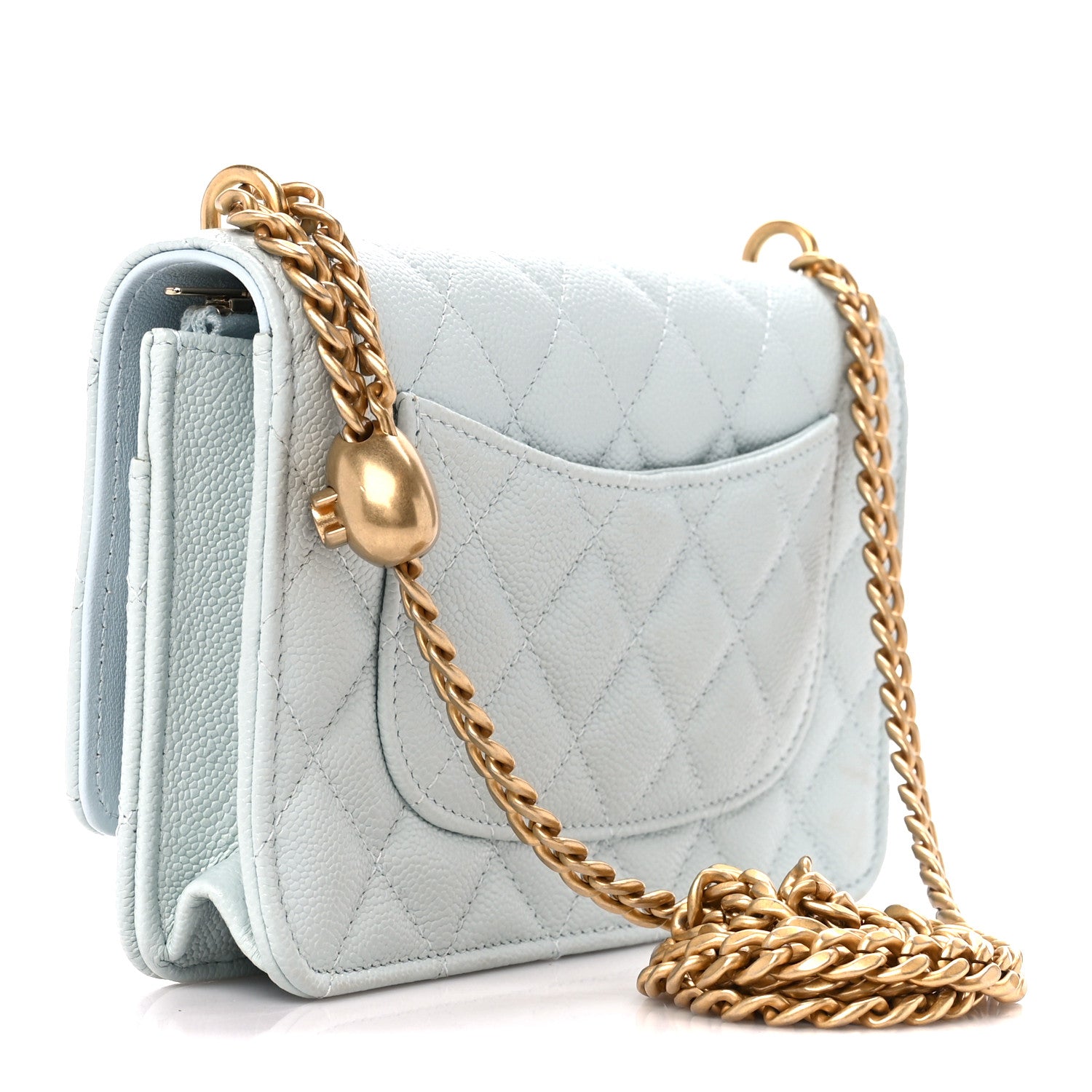 Chanel Caviar Quilted Sweetheart Wallet On Chain WOC Light Blue 3 of 12