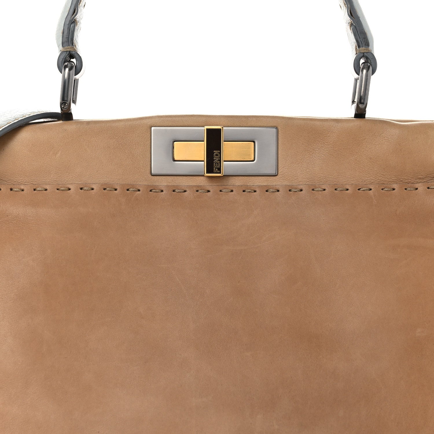 Fendi Vitello Saddle Cuoio Romano Selleria Medium Peekaboo Iconic Satchel Fango Acqua 8 of 16