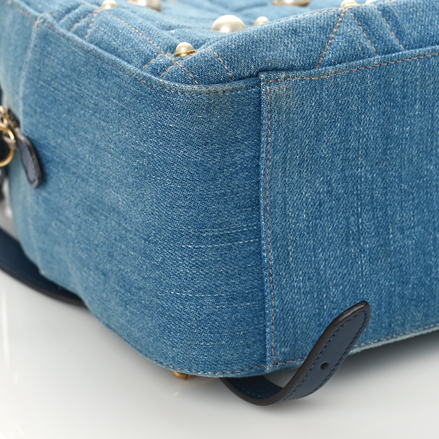Kura Denim Matelasse Cubic Pearl Studded GG Marmont Dome Backpack Blue